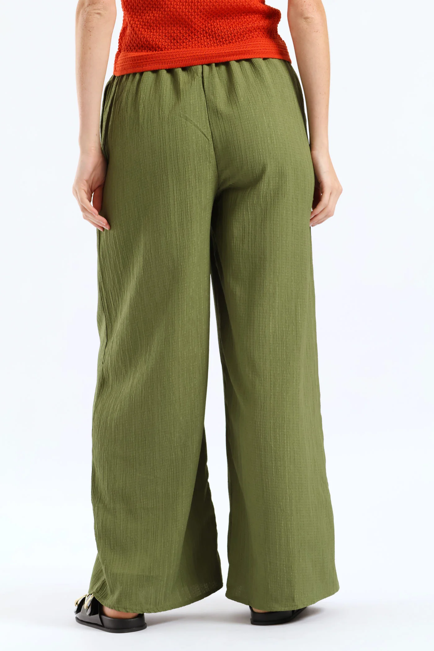 Elasticated Waist Crinkle Wideleg Pant - Deep Chartreuse - Image 4