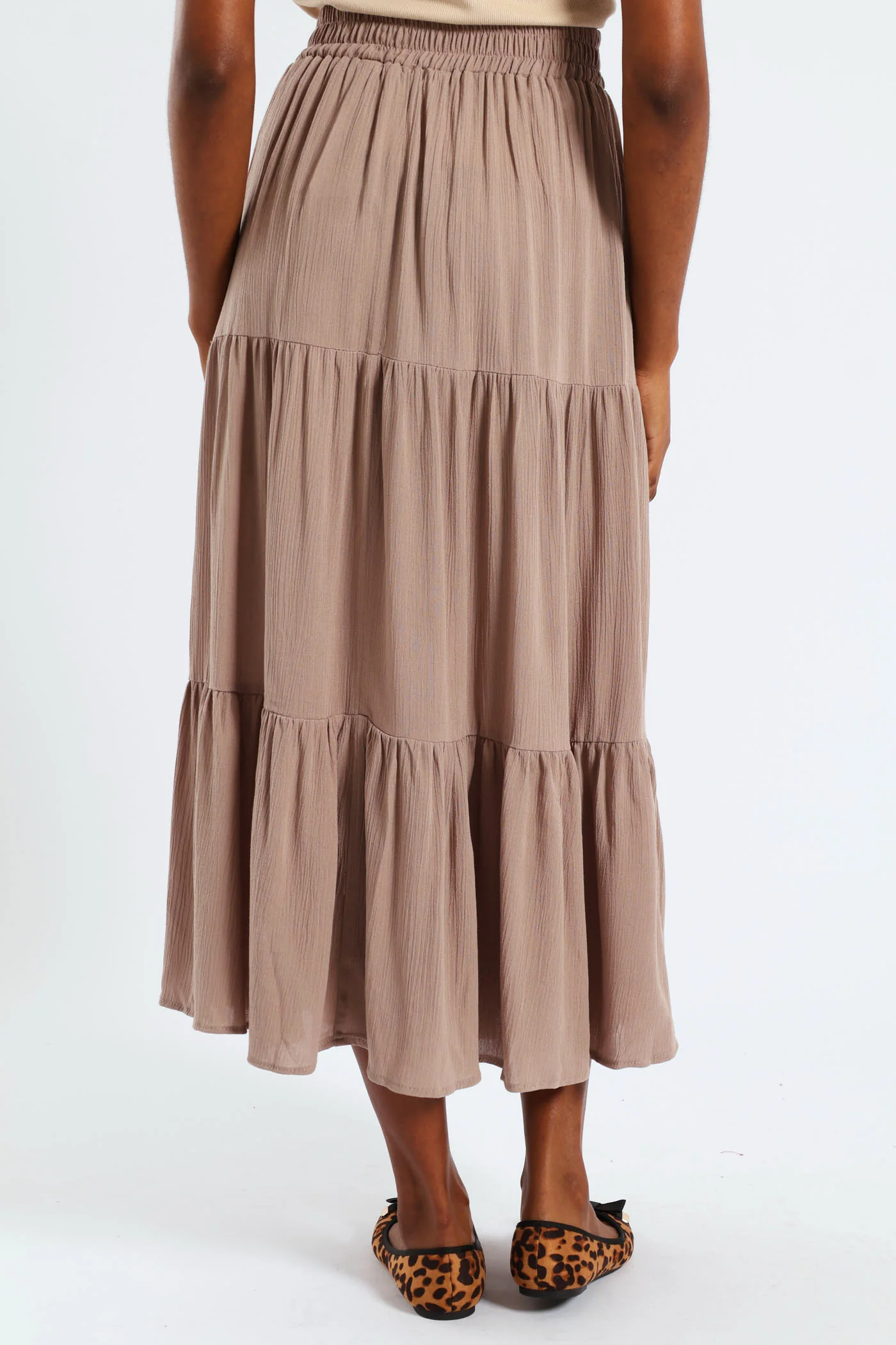 Elasticated Waist Tiered Gypsy Maxi Skirt - Taupe - Image 4