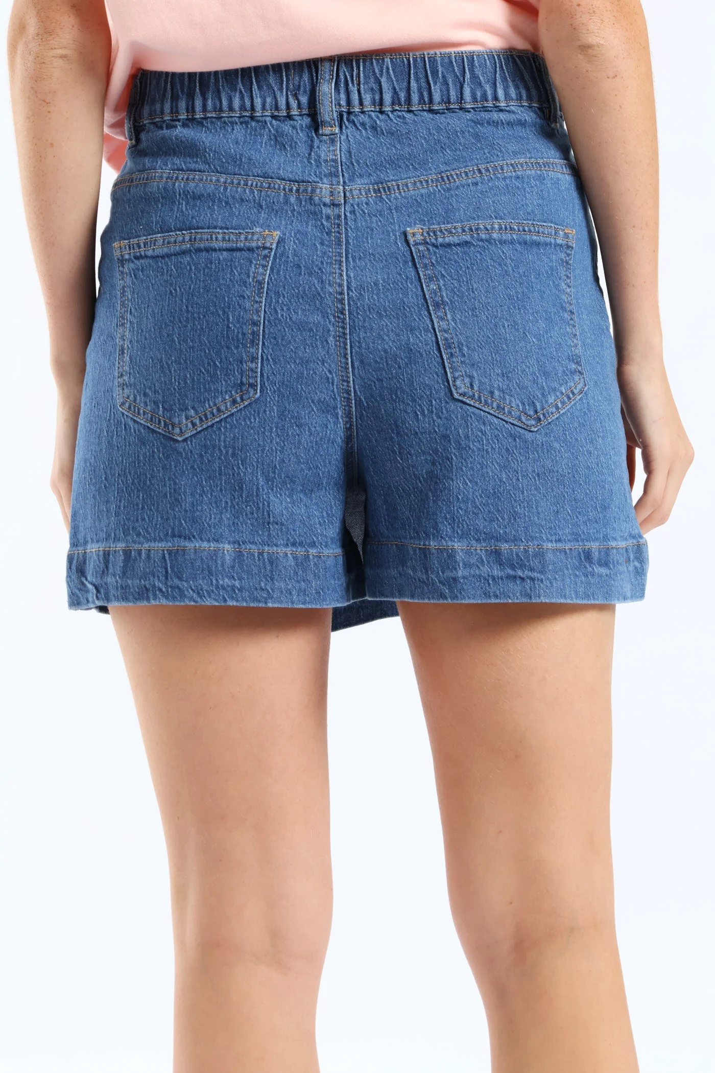 Elasticated Waistband Mid Thigh Denim Skort - Medium Wash - Image 5