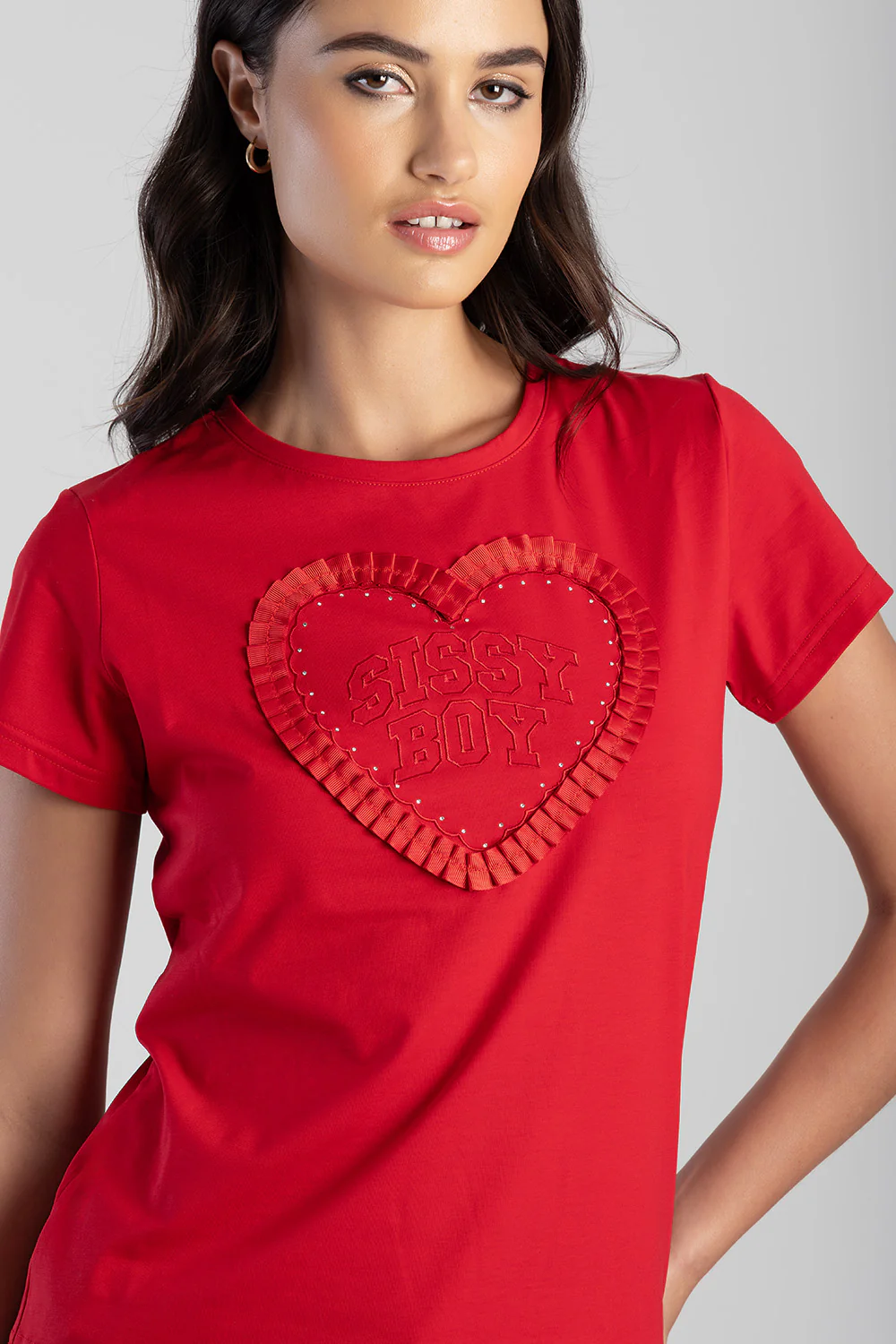 Electric Heart Ribbon Heart Applique T-Shirt - Red - Image 4