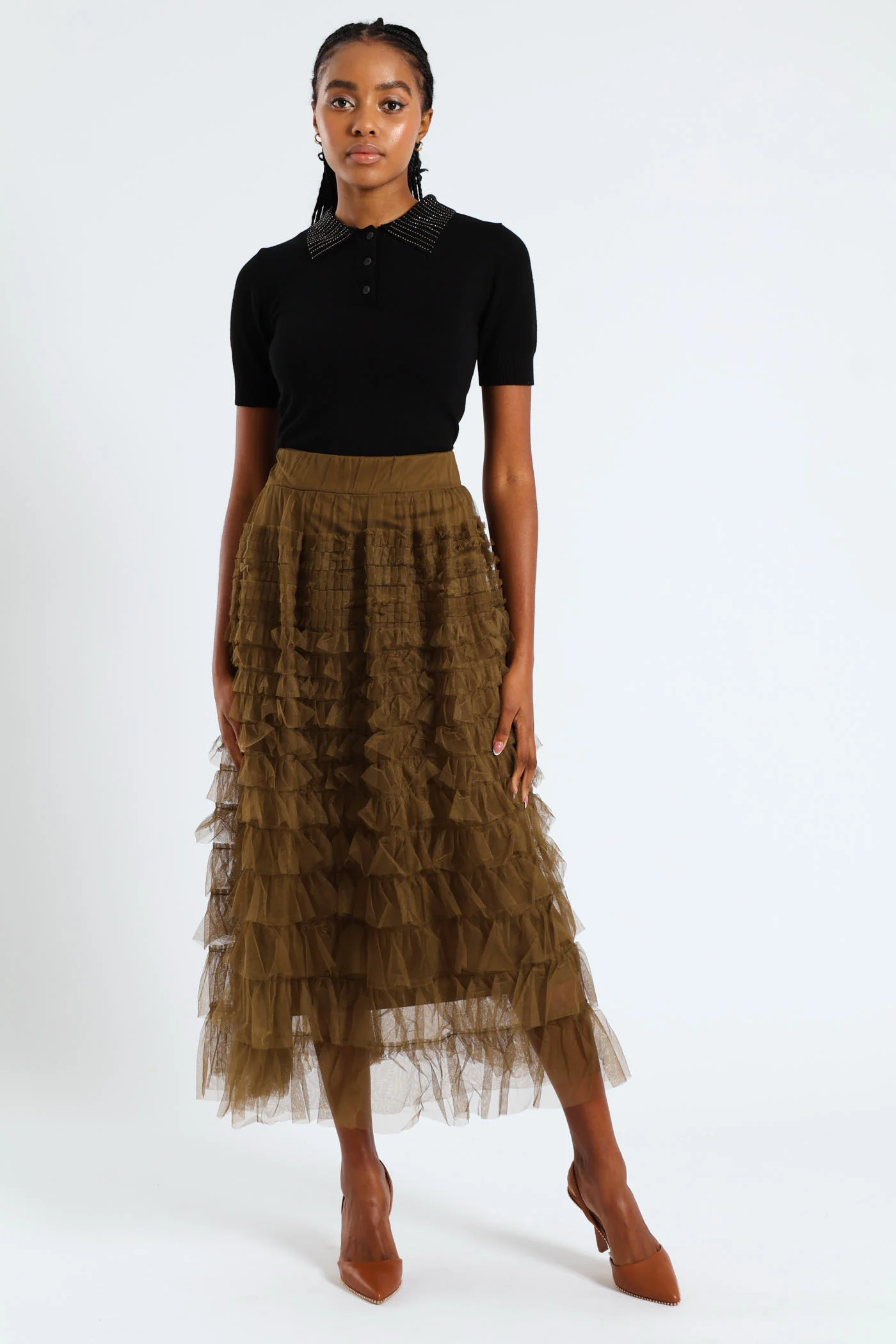 Embellished Collar Golfer - Black - Image 5
