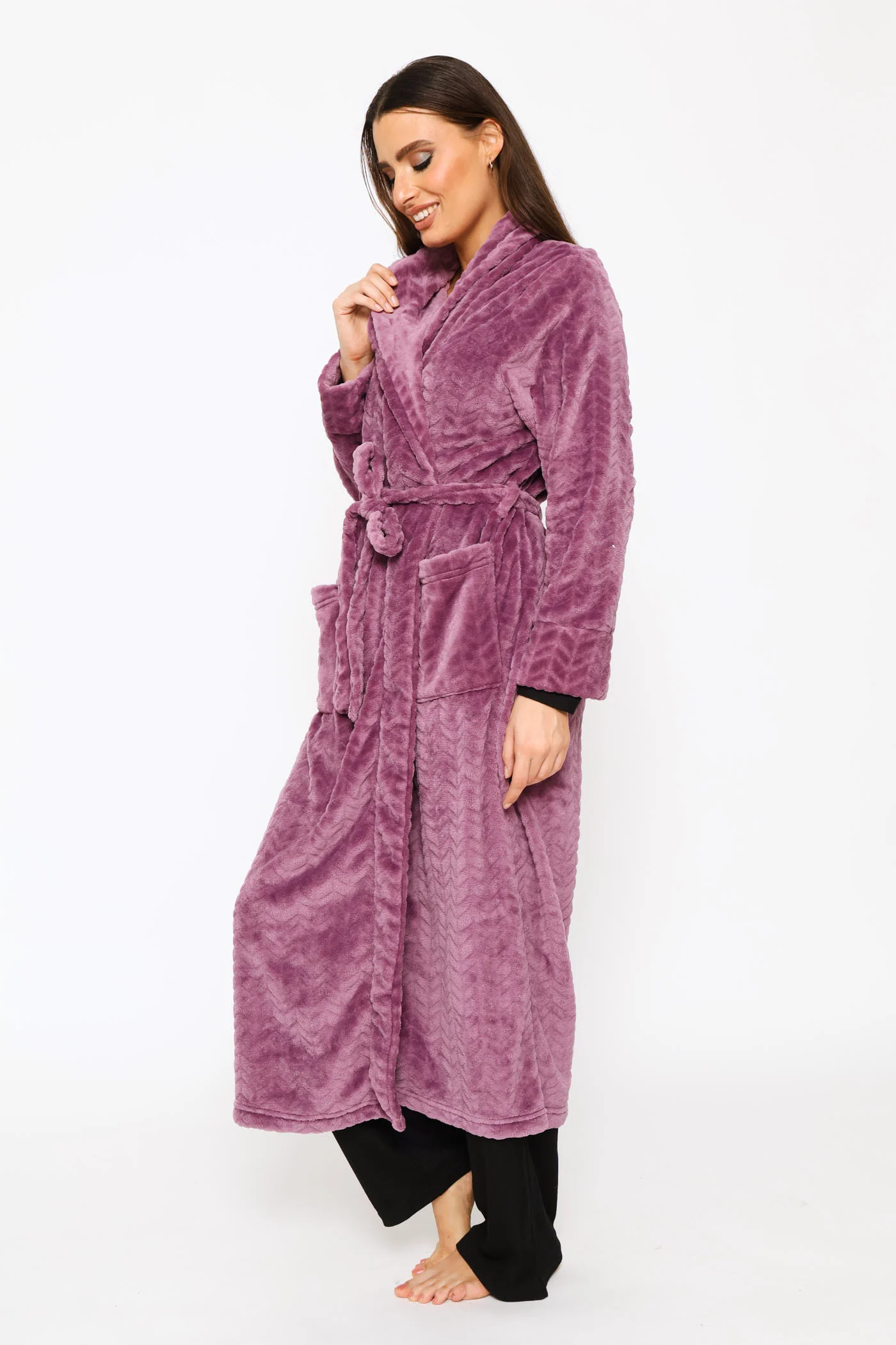 Embossed Chevron Wrap Gown - Purple - Image 4