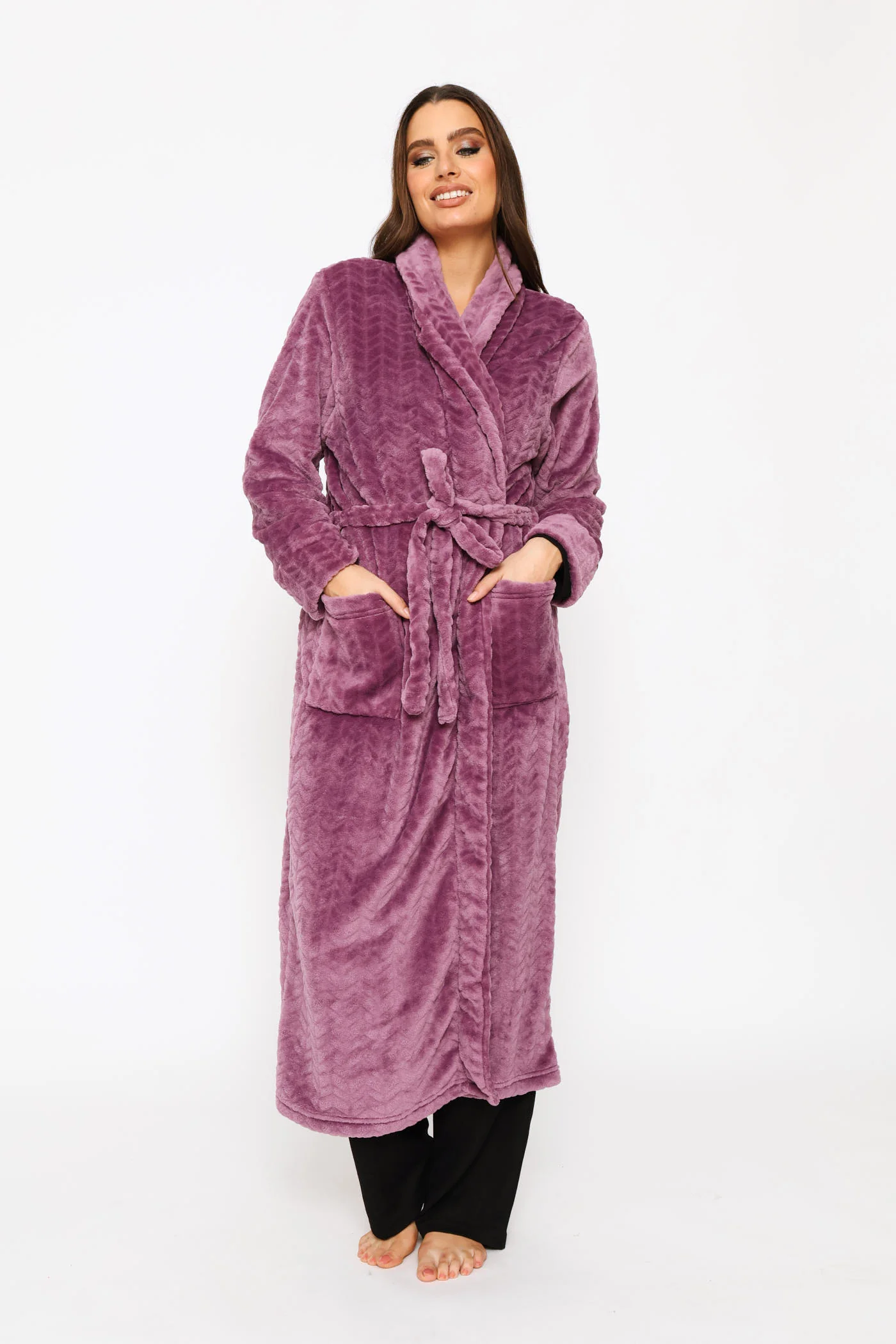 Embossed Chevron Wrap Gown - Purple - Image 5