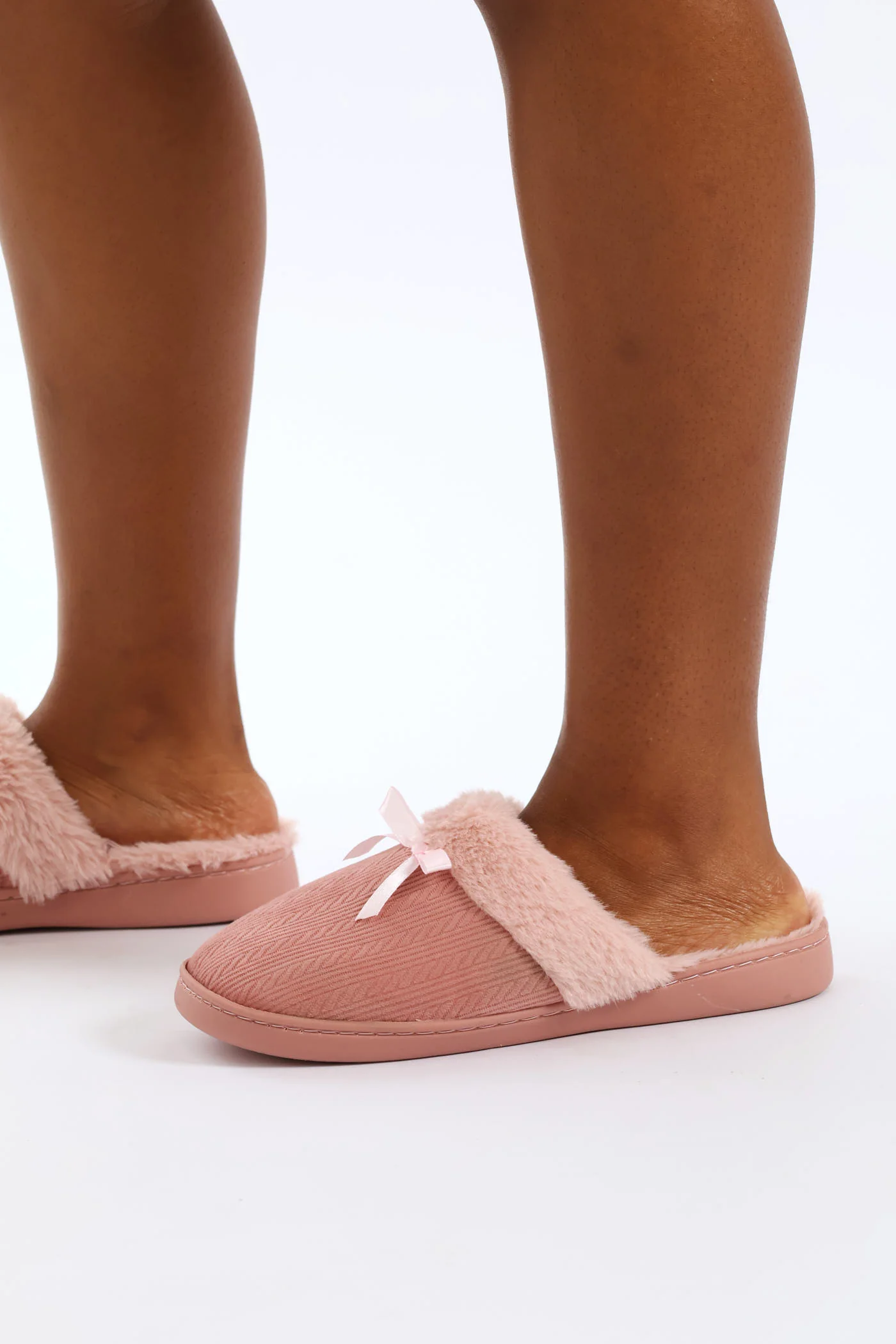 Embossed Fur Topline Slipper - Blush - Image 2