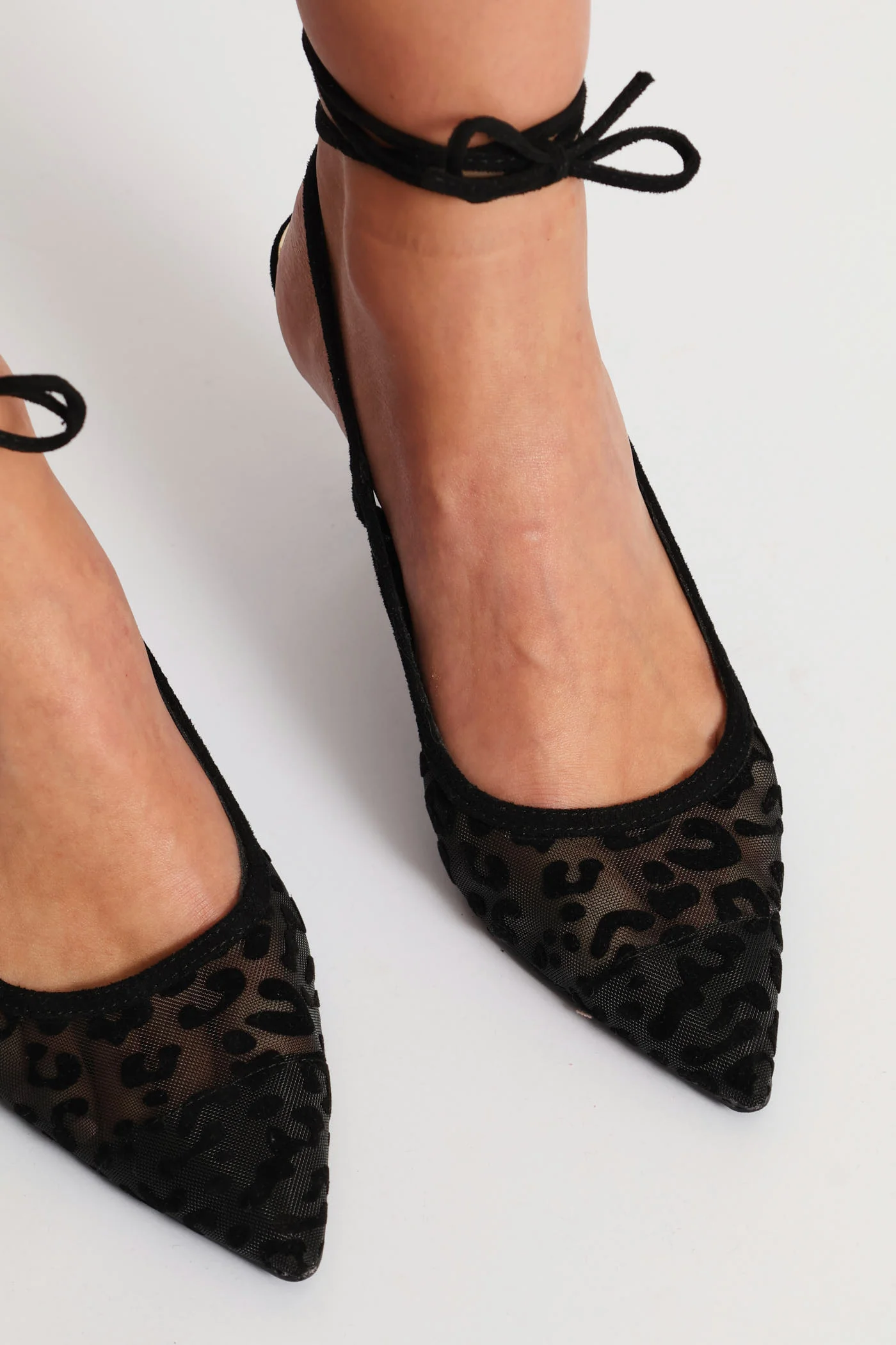 Embossed Mesh Slingback Heel - Black - Image 2