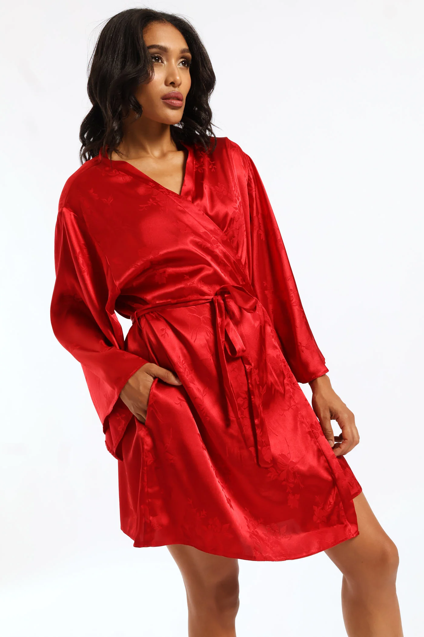 Embossed Satin Gown - Red - Image 2