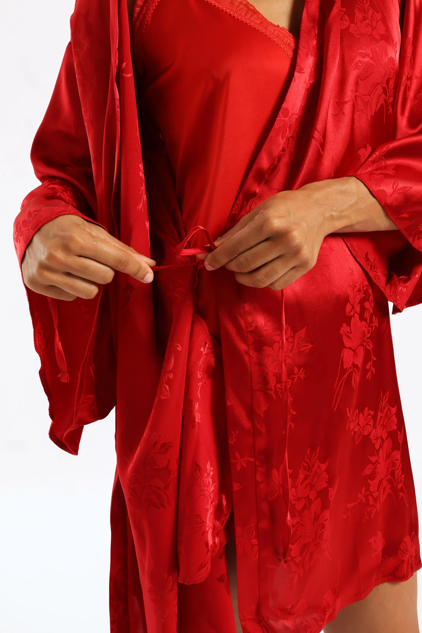 Embossed Satin Gown - Red - Image 6