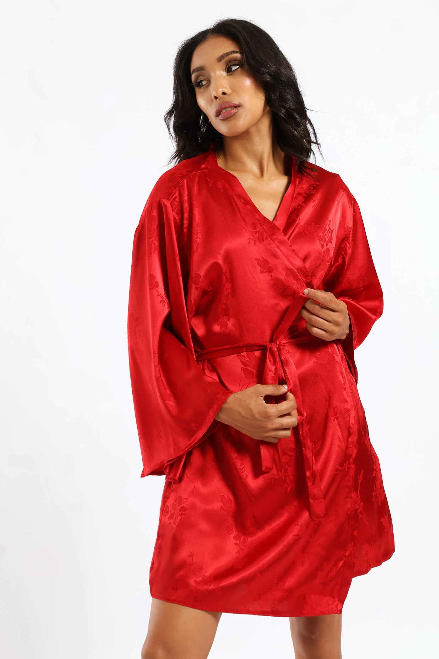 Embossed Satin Gown - Red - Image 7