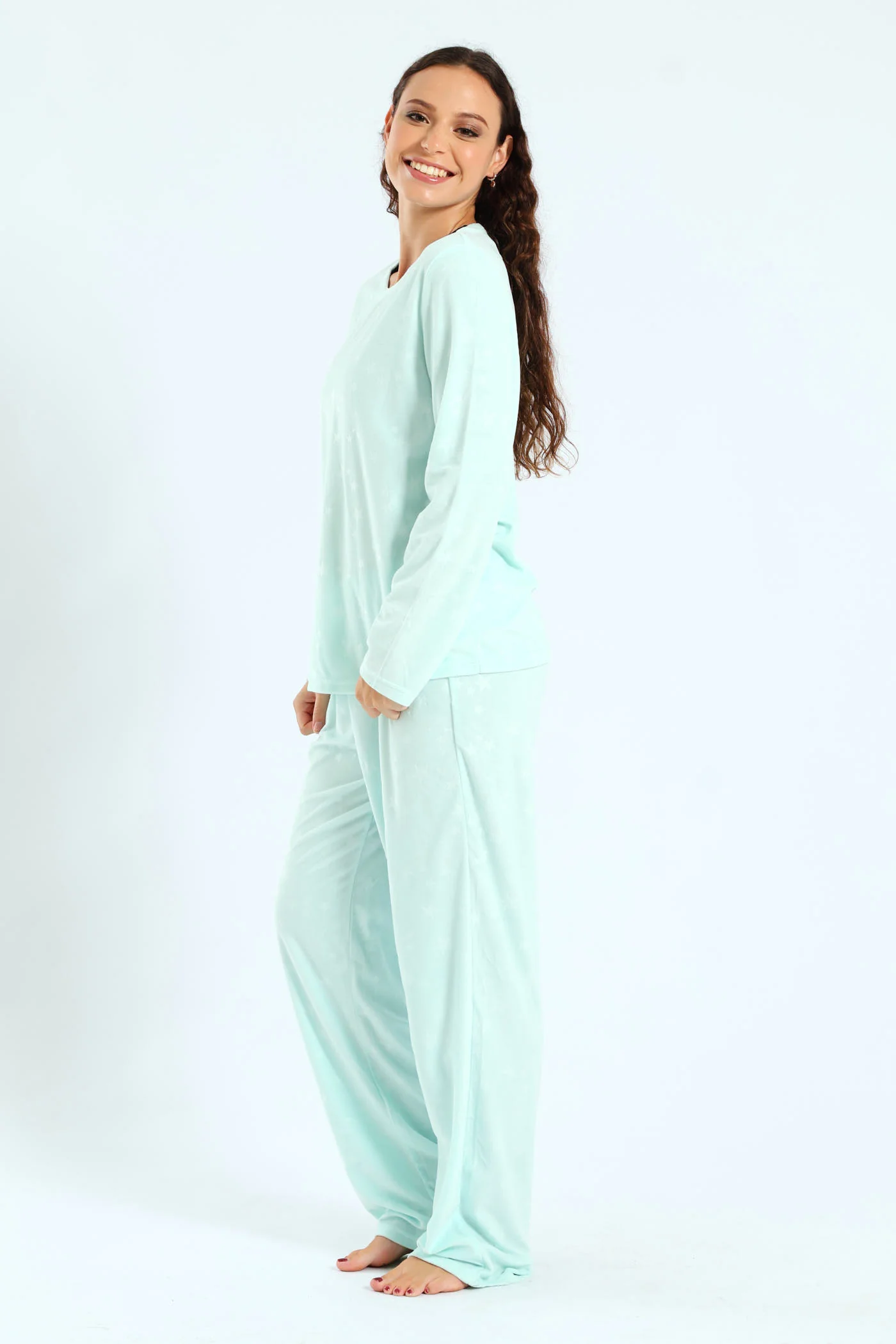 Embossed Stars Top & Pant Pj Set - Aqua - Image 3