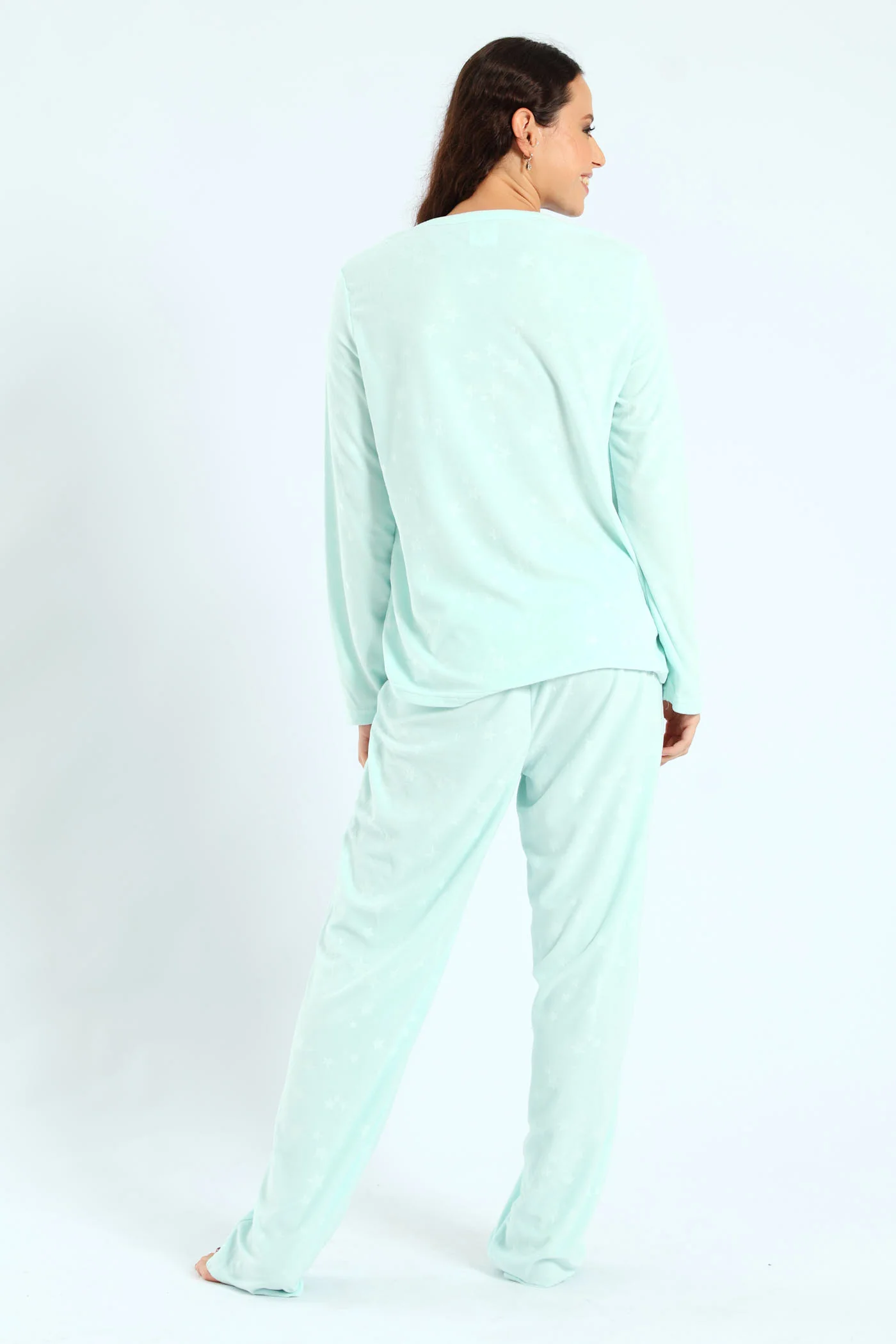 Embossed Stars Top & Pant Pj Set - Aqua - Image 4