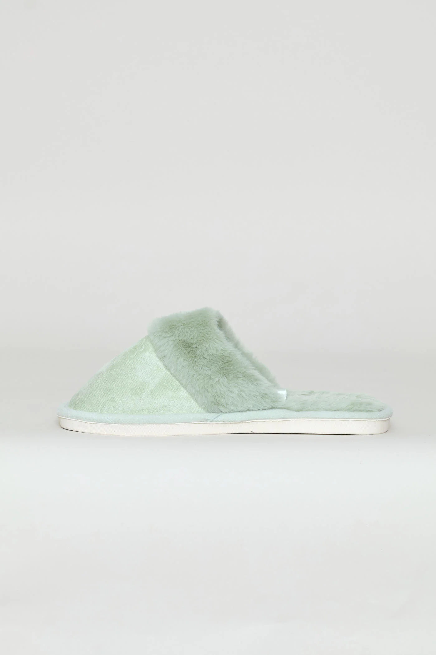Embossed Upper With Faux Fur Topline Slipper - Sage - Image 3