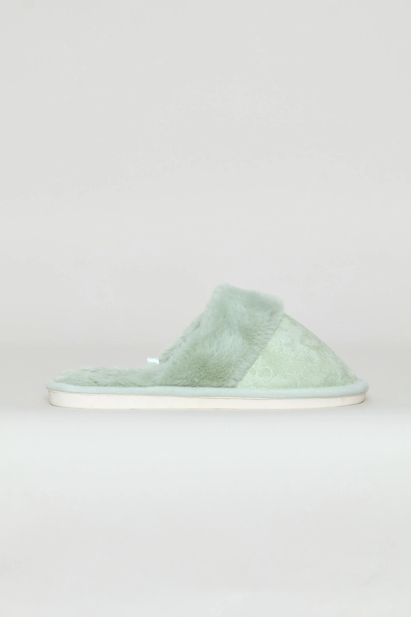 Embossed Upper With Faux Fur Topline Slipper - Sage - Image 4