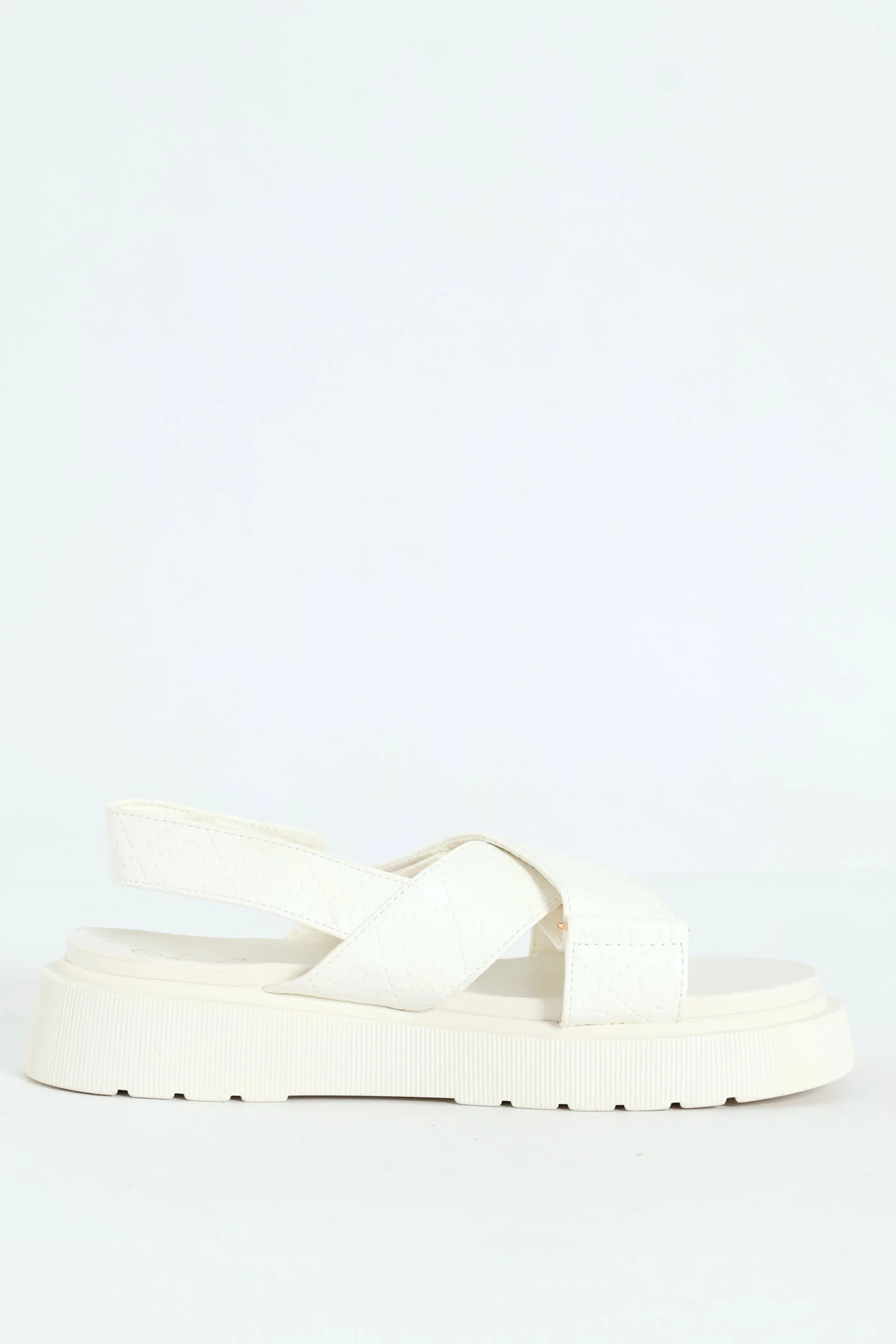 Embossed Wide Crosstrap Mule Sandal With Slingback - White - Image 2