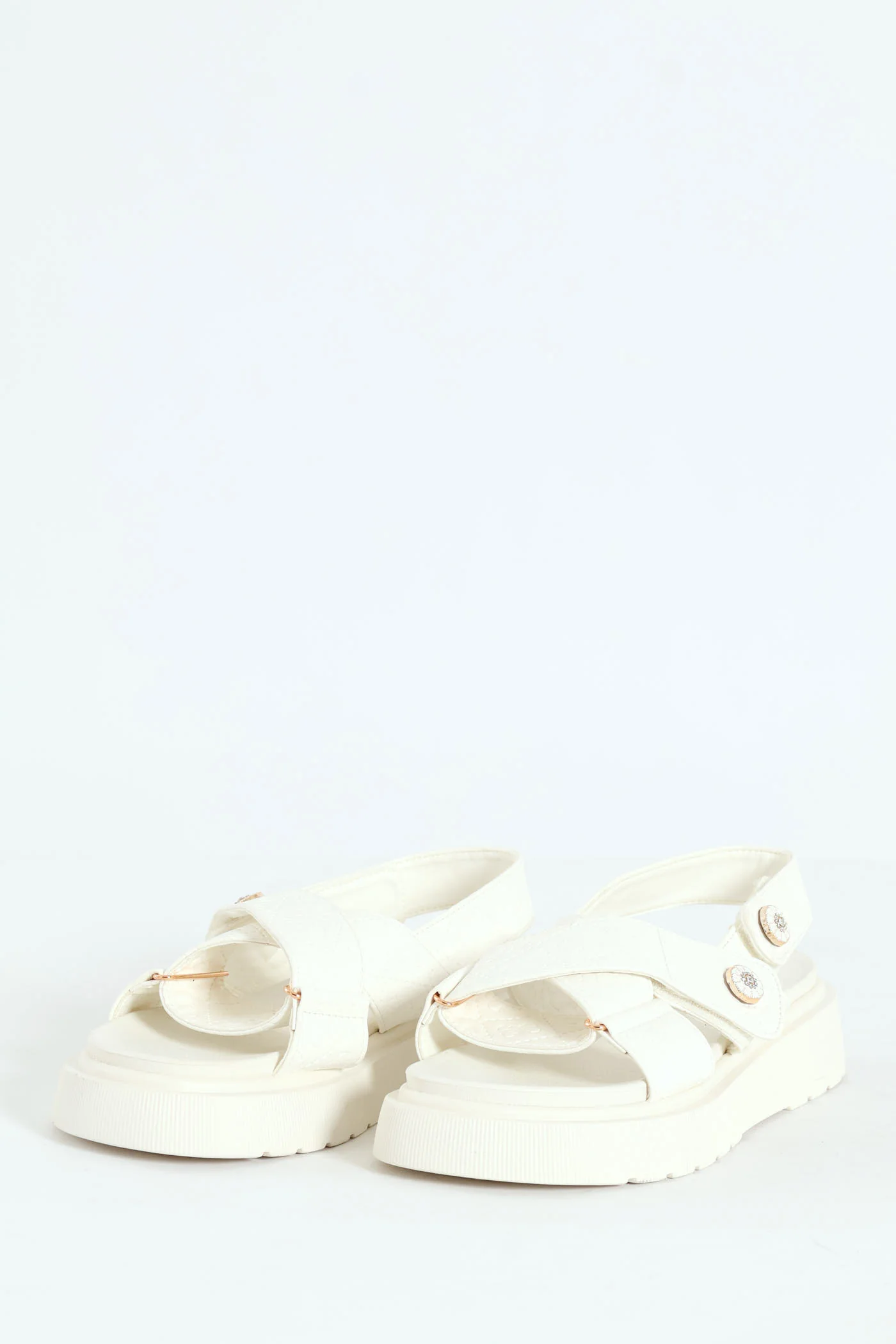 Embossed Wide Crosstrap Mule Sandal With Slingback - White - Image 3