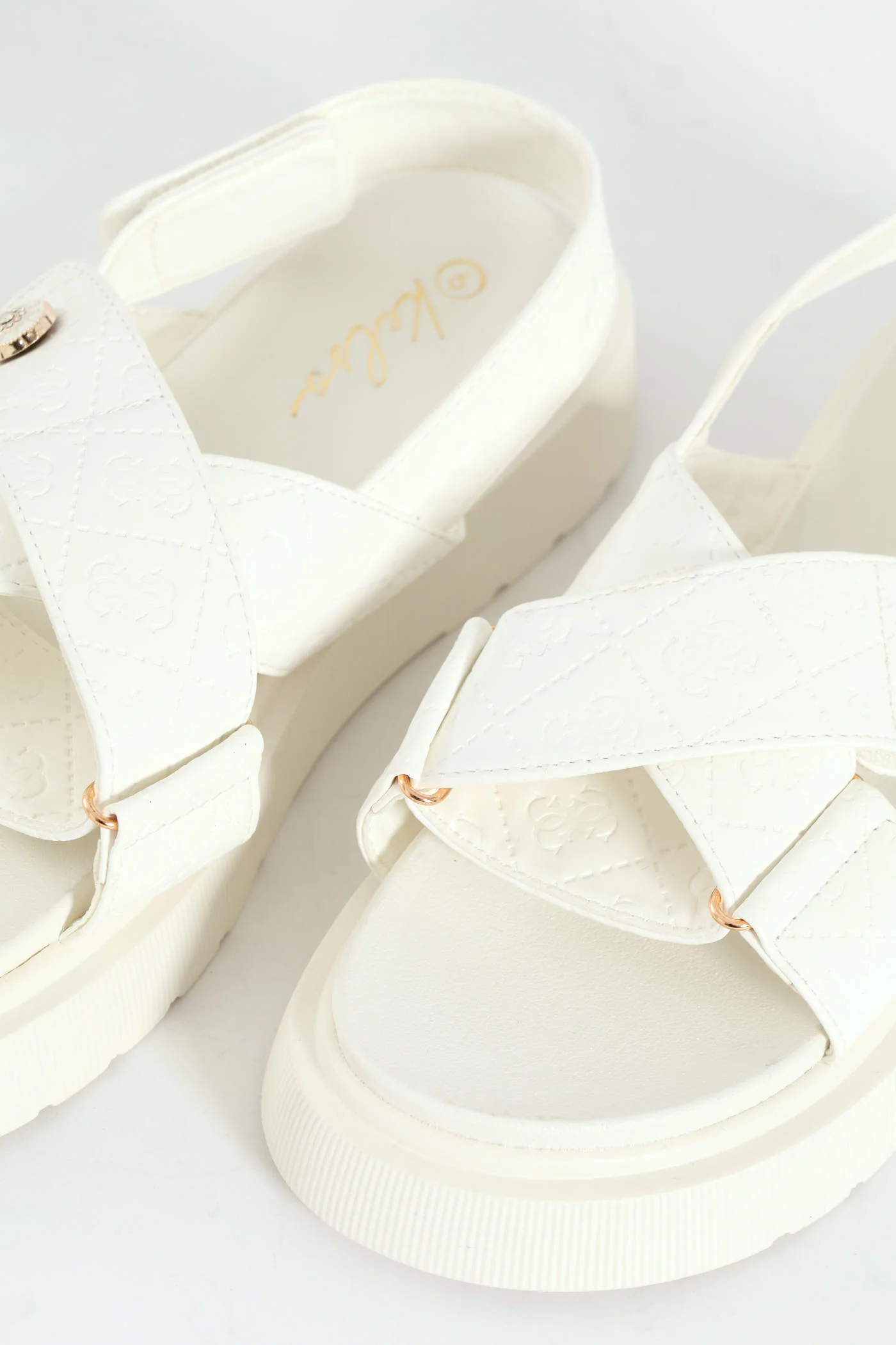 Embossed Wide Crosstrap Mule Sandal With Slingback - White - Image 5