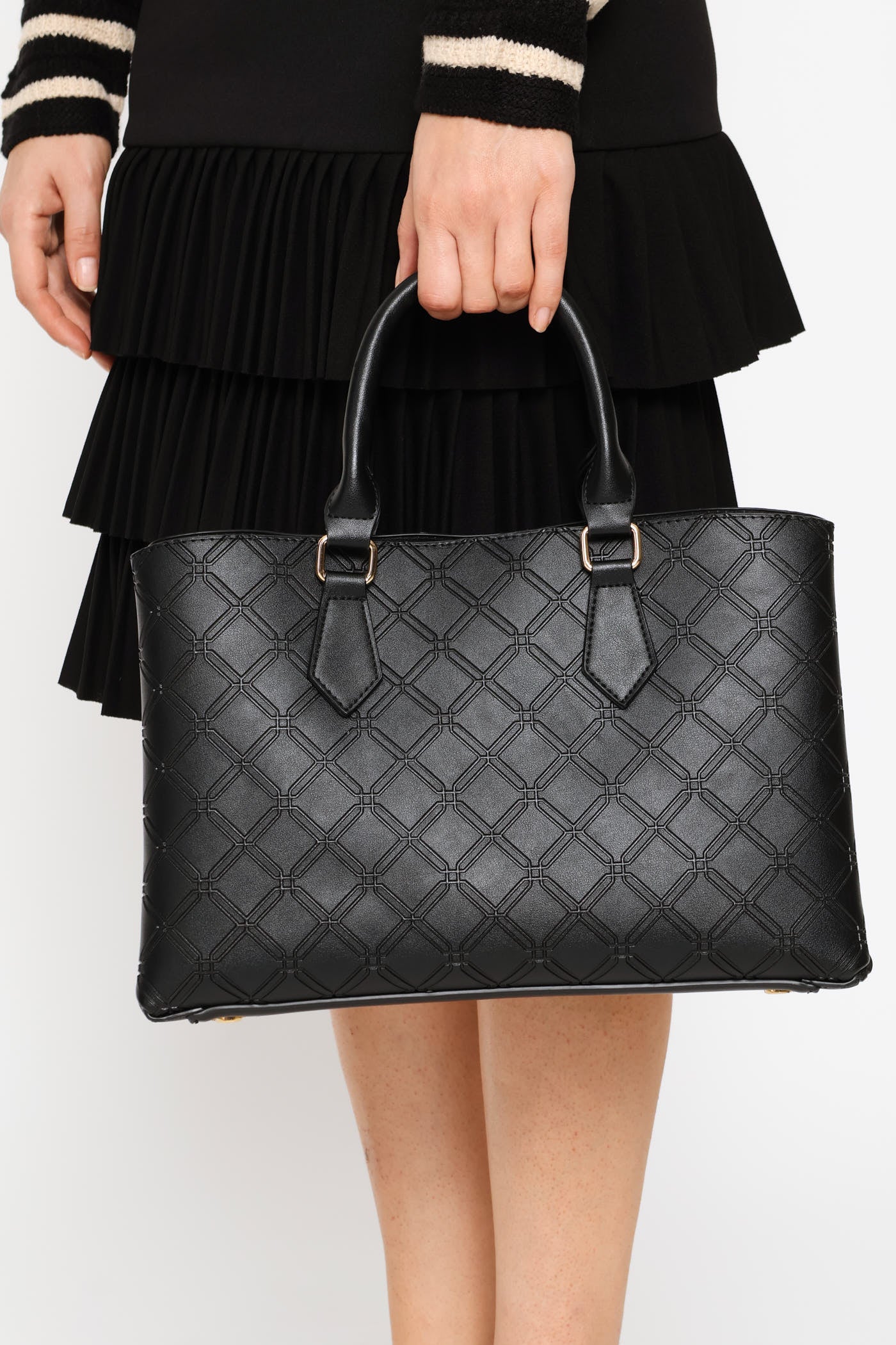 Embosseed Chain Trim Tote - Black - Image 3