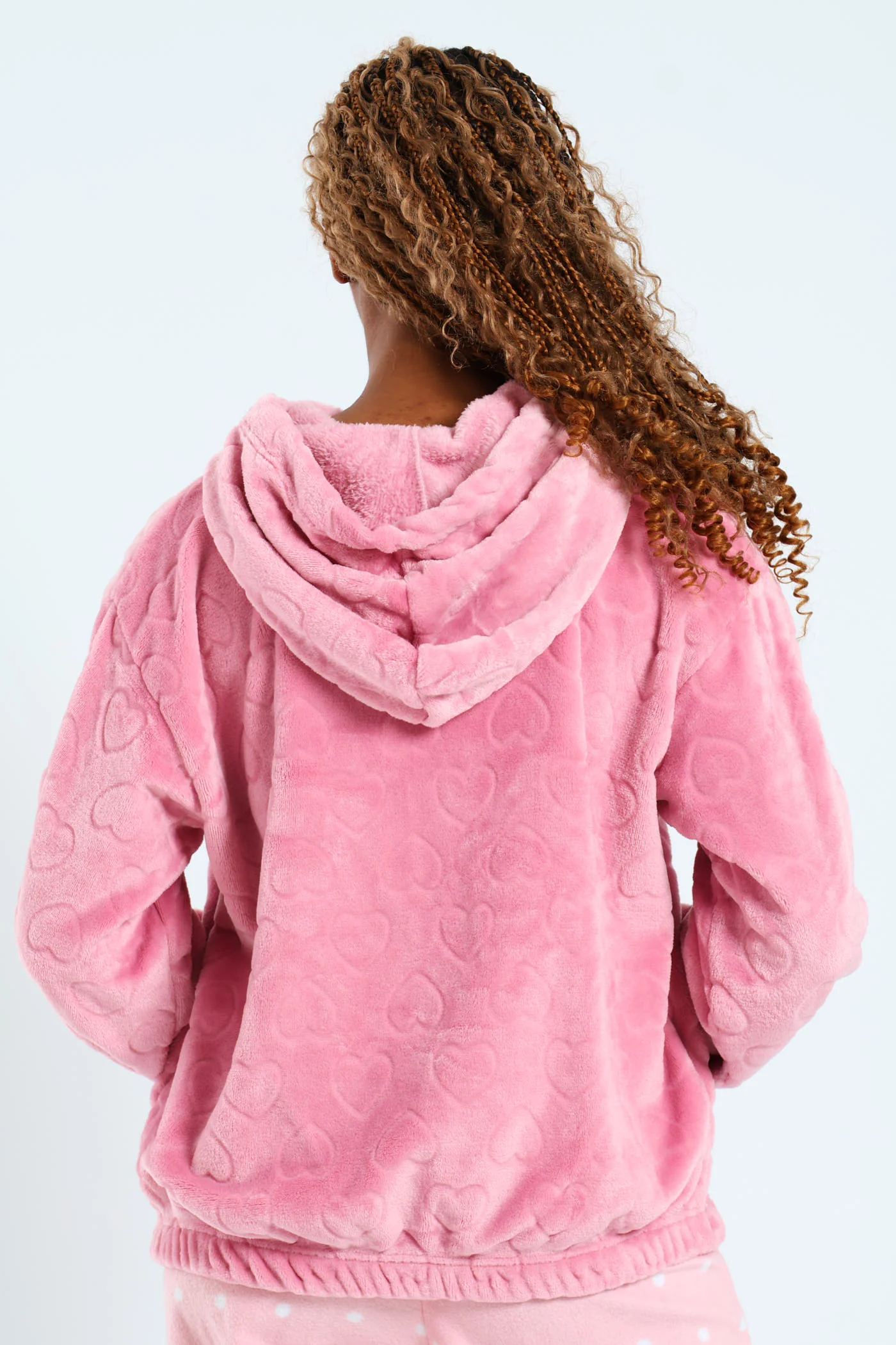 Embosssed Hearts Zip Through Crop Sweatshirt - Dusty Pink - Image 2