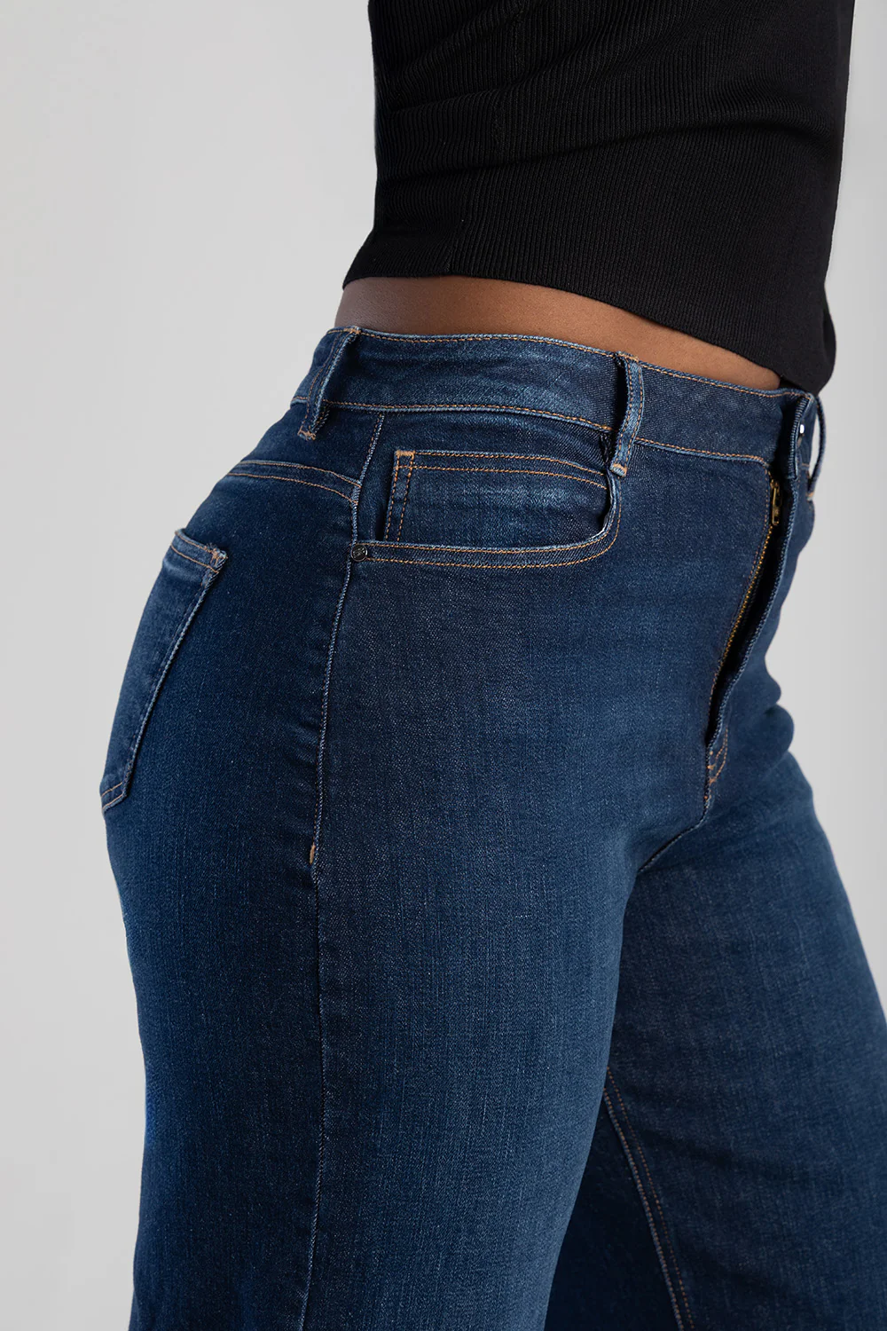 Embrodiered High Waist Turn Up Wide Leg Denim - Dark Wash - Image 5