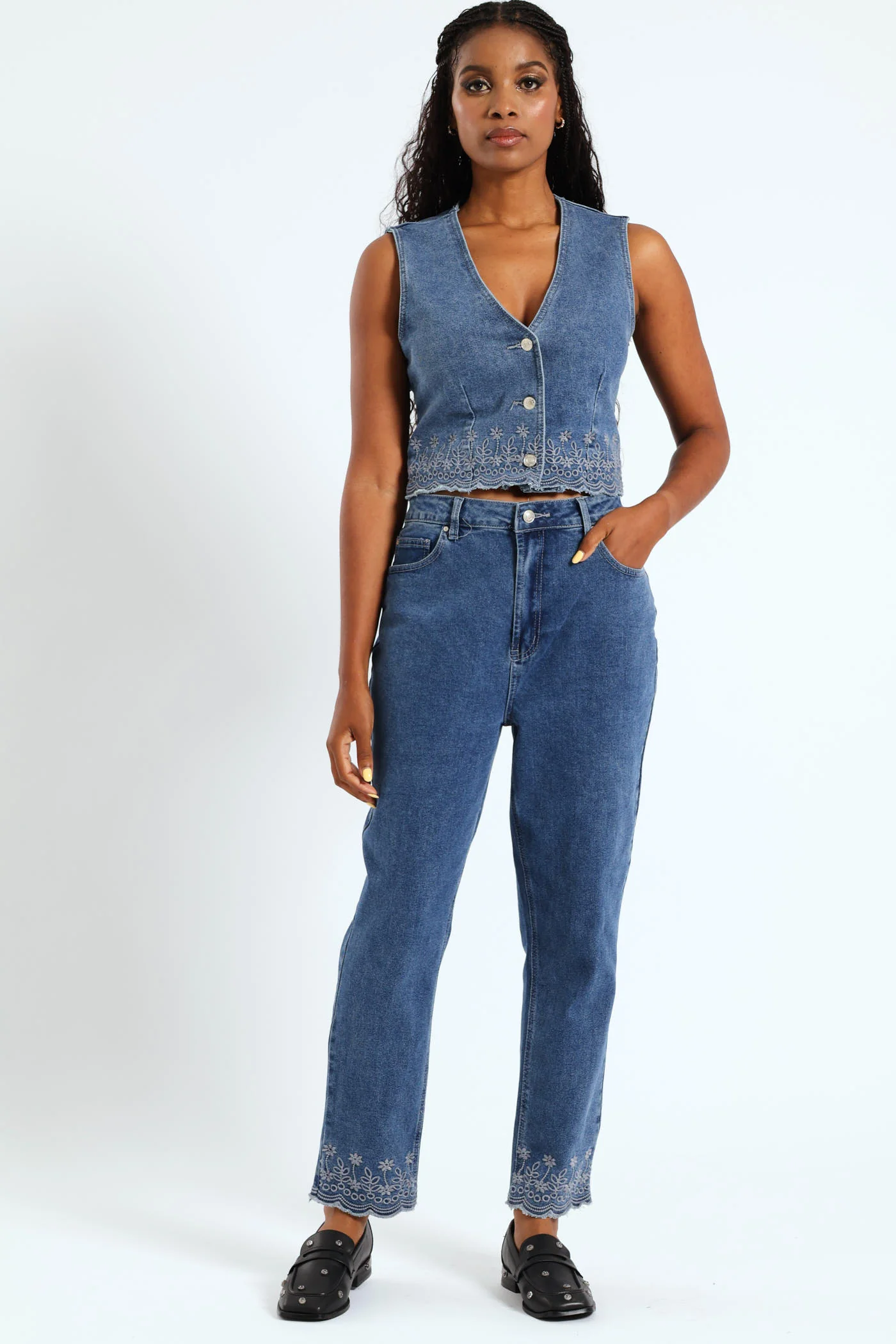 Embroidered Ankle Grazer Jean - Salty Mid Wash - Image 2