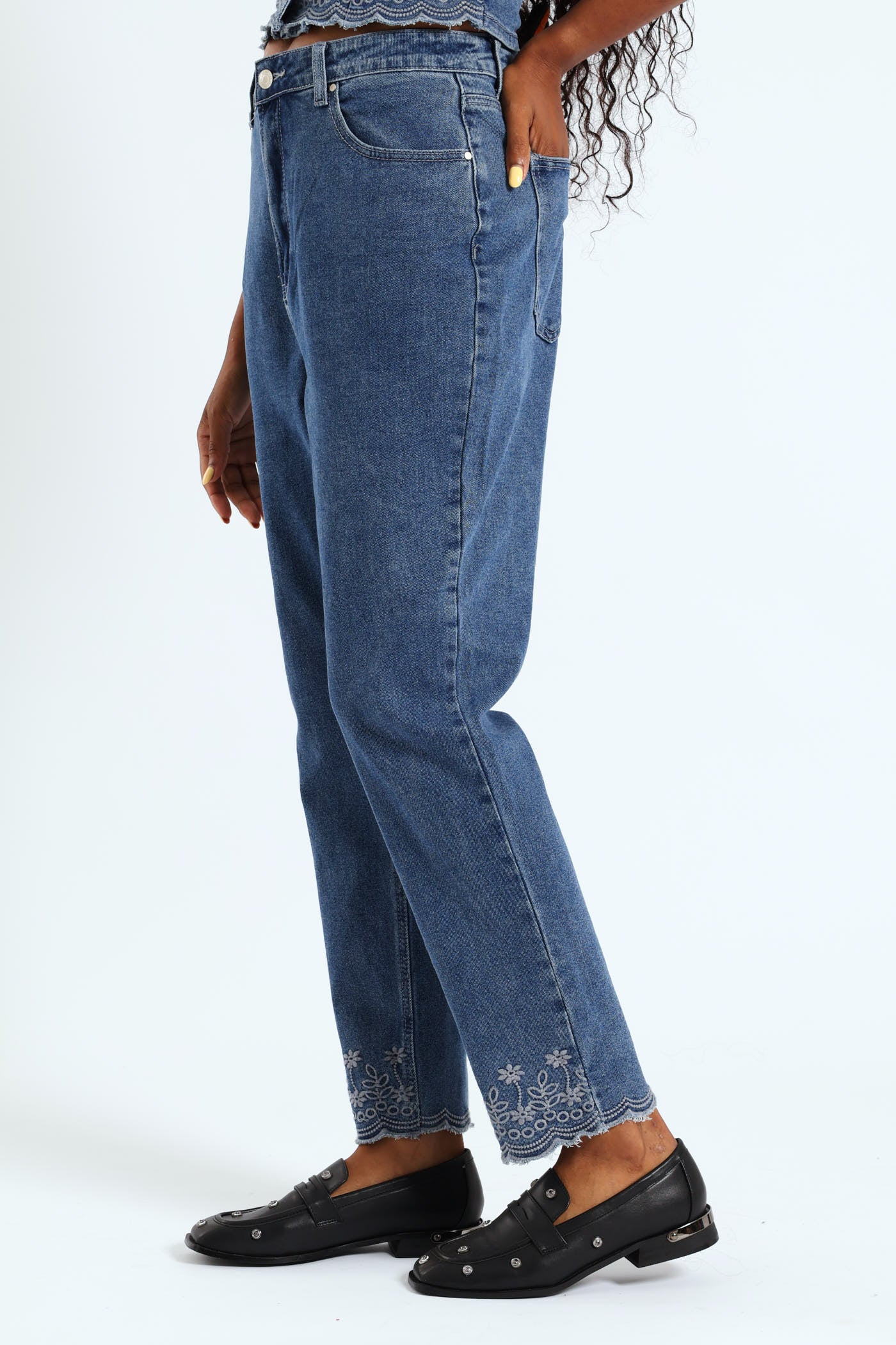 Embroidered Ankle Grazer Jean - Salty Mid Wash - Image 3