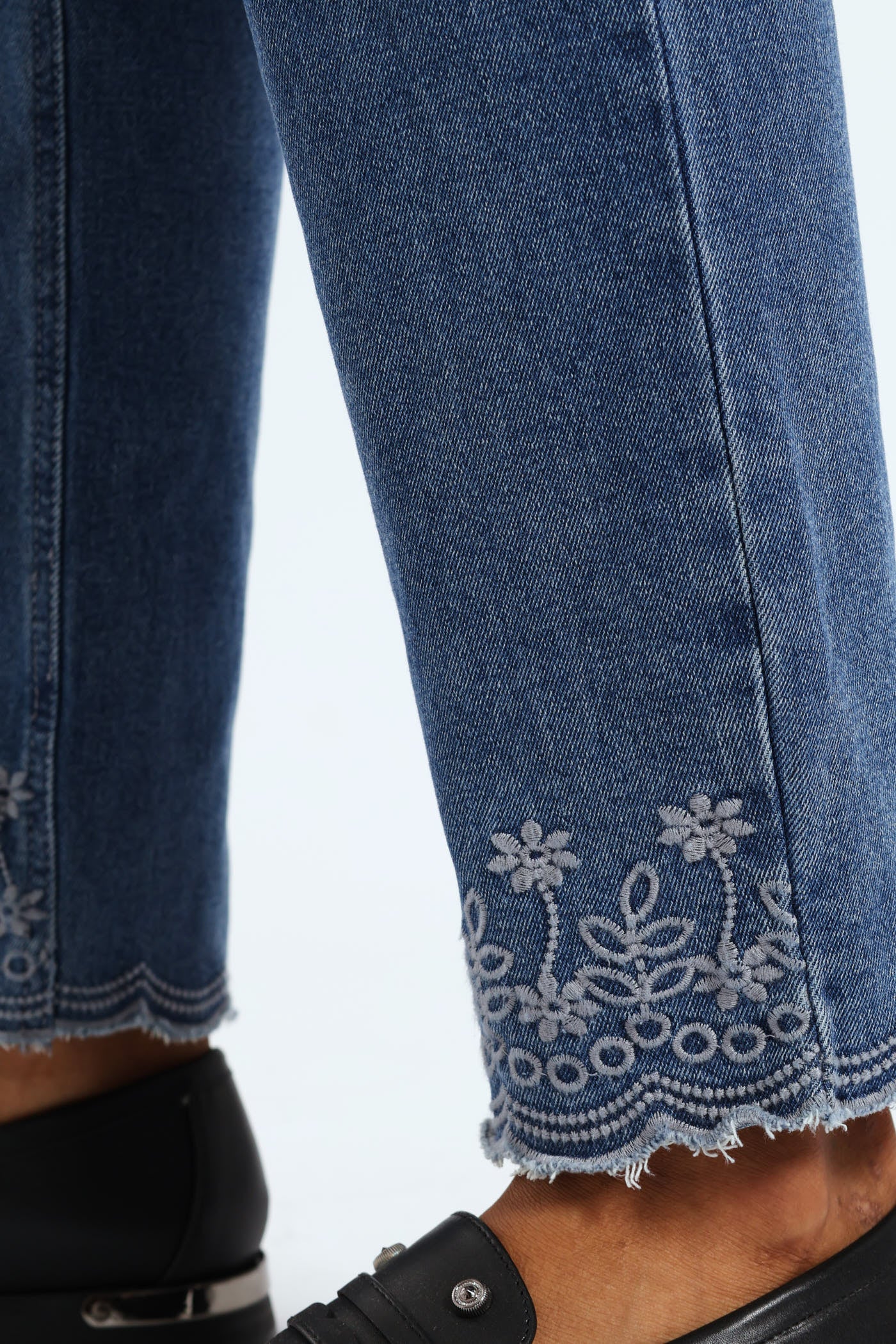 Embroidered Ankle Grazer Jean - Salty Mid Wash - Image 6