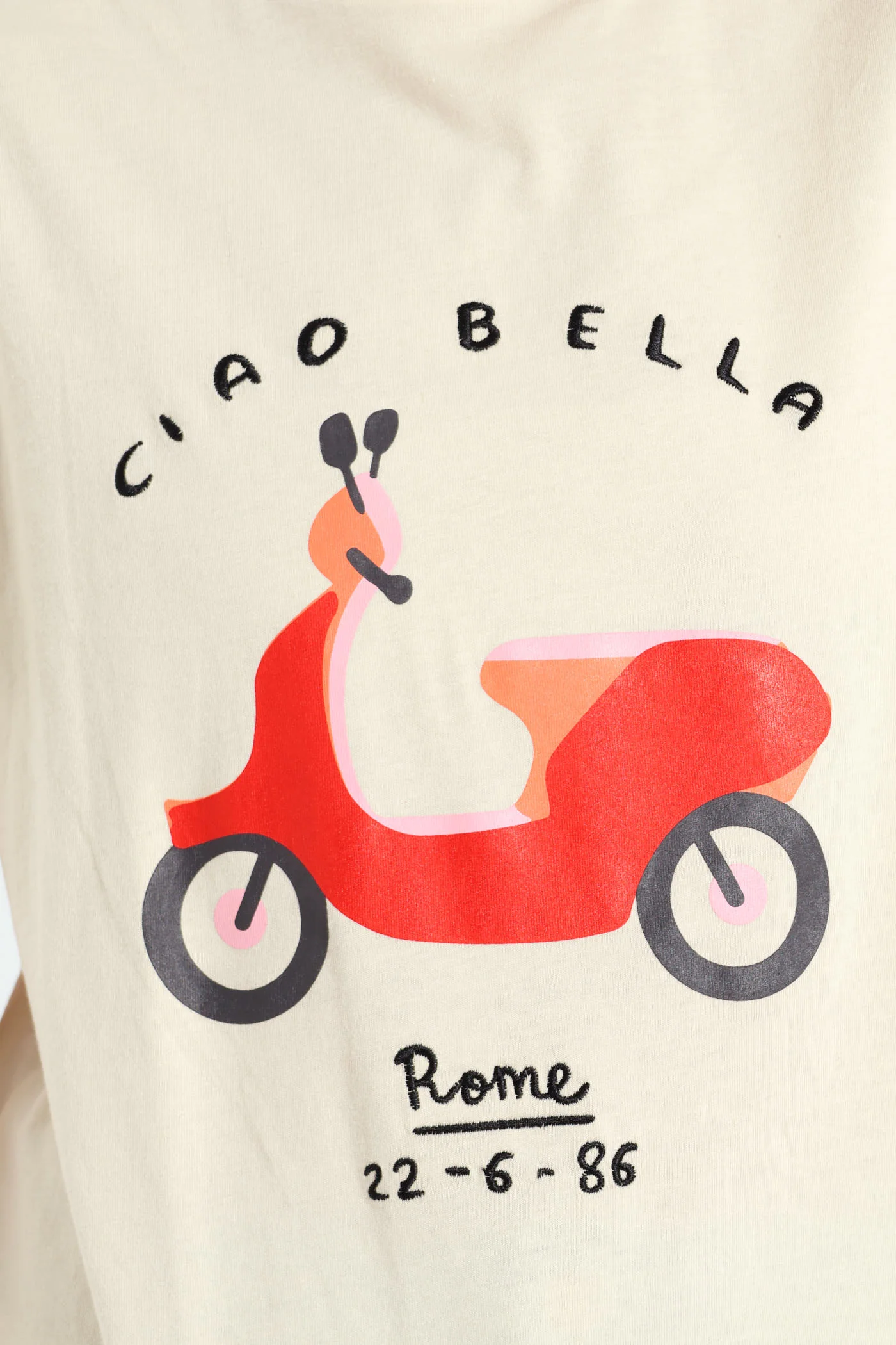 Embroidered Ciao Belle Glitter Vespa Tee - Cream - Image 4