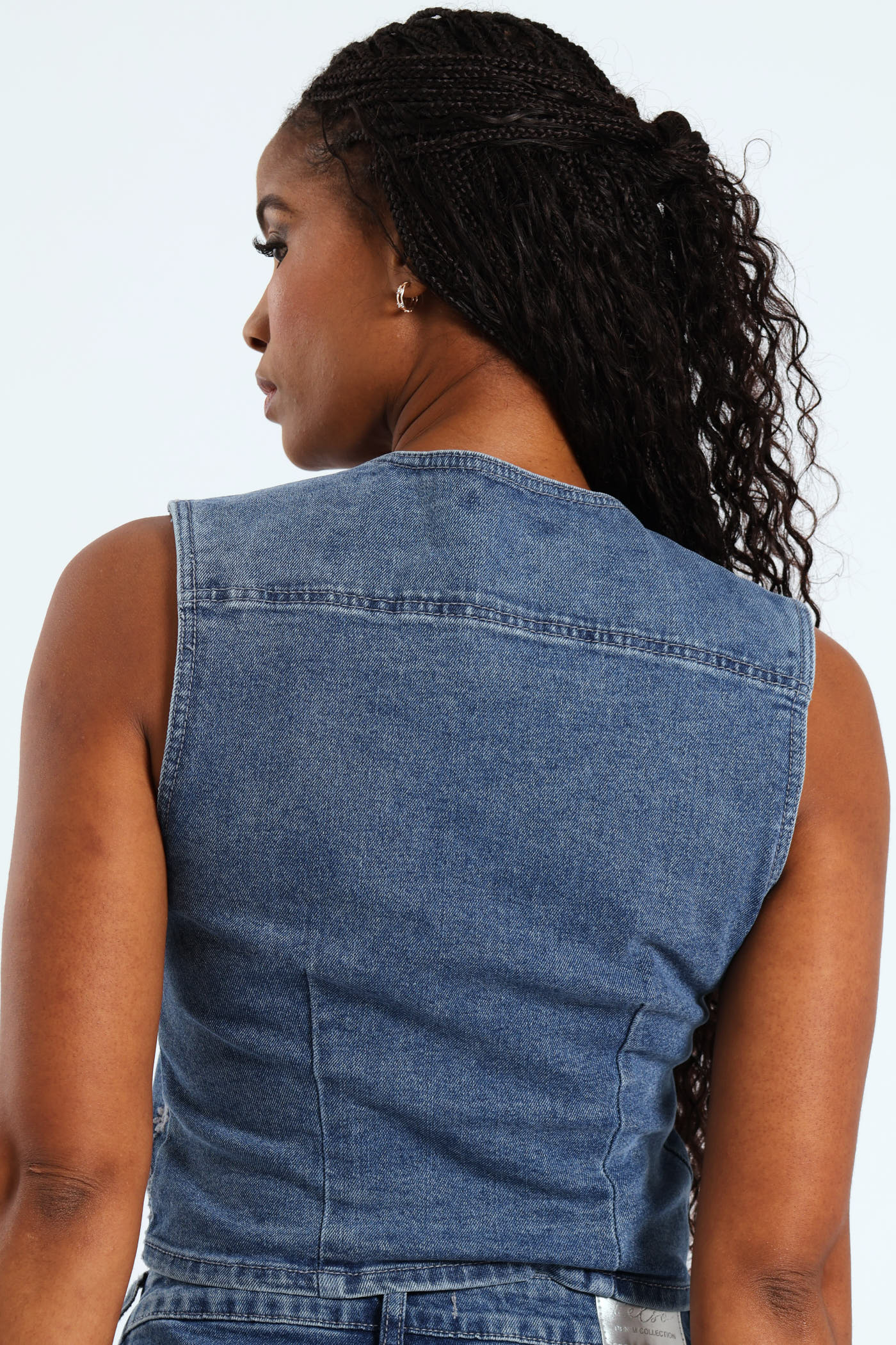 Embroidered Denim Waistcoat - Salty Mid Wash - Image 4