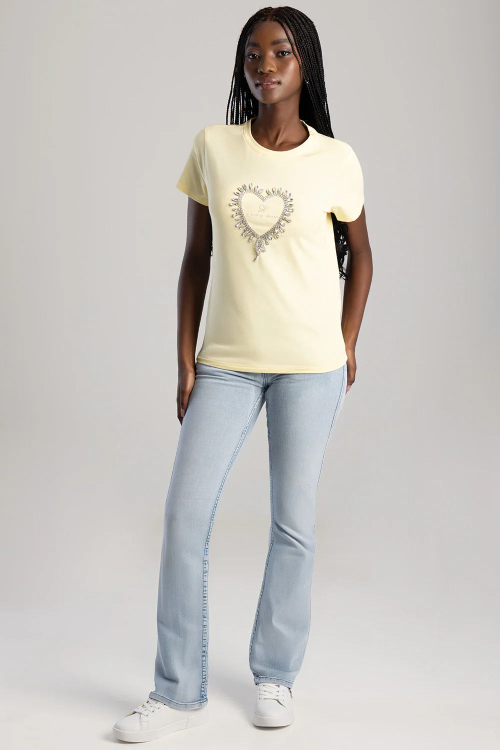 Embroidered Heart Regular T-Shirt - Yellow - Image 3