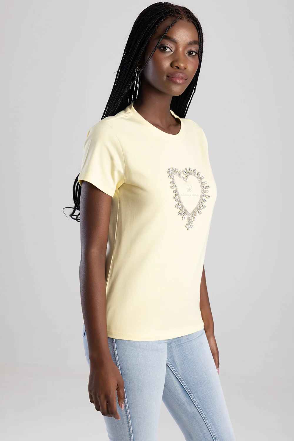 Embroidered Heart Regular T-Shirt - Yellow - Image 5