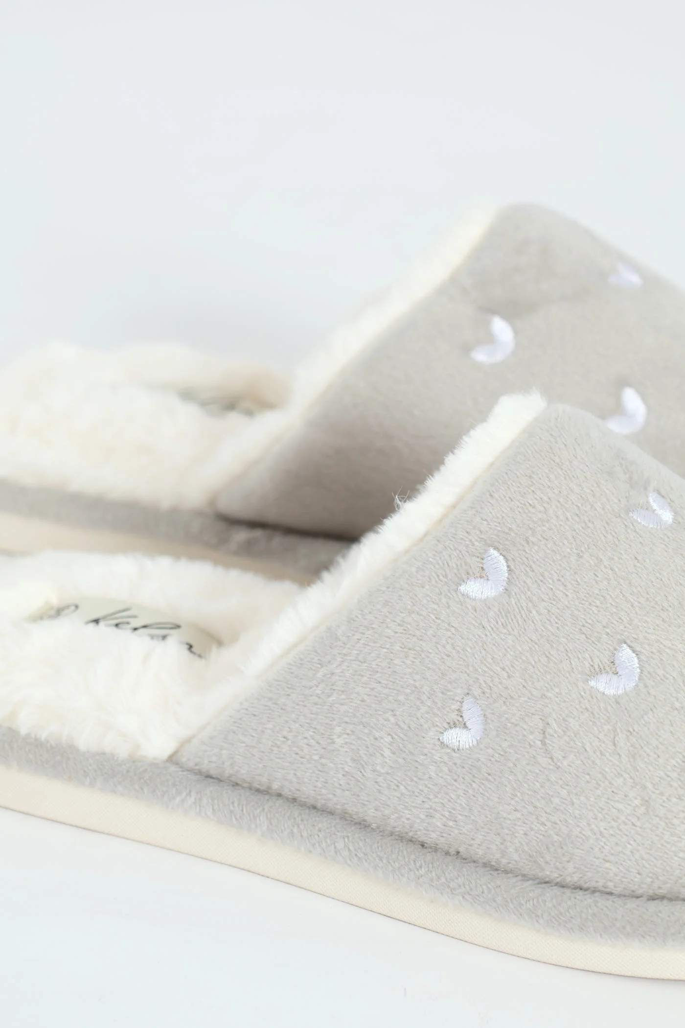 Embroidered Hearts Slipper - Light Grey - Image 2