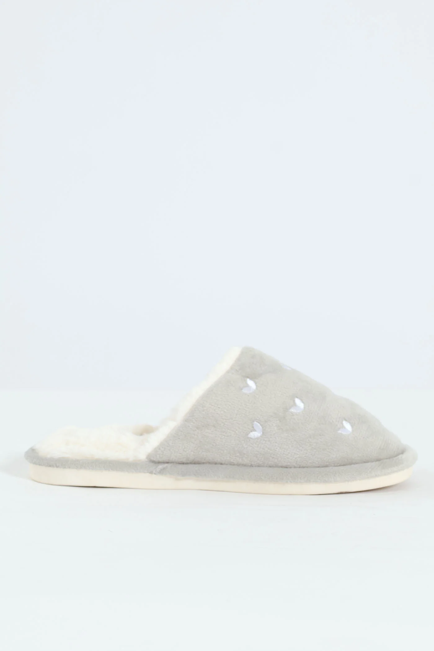 Embroidered Hearts Slipper - Light Grey - Image 3
