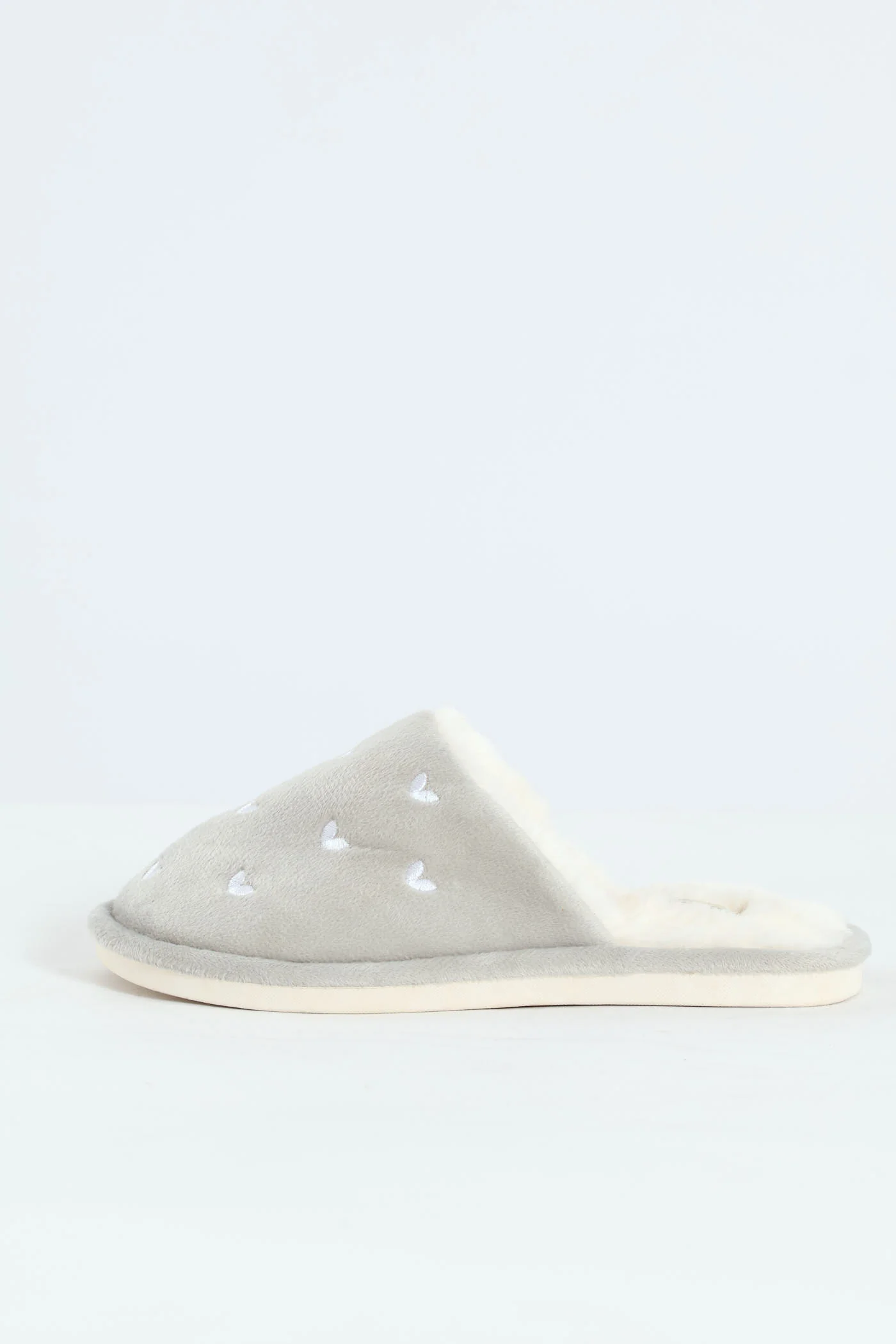 Embroidered Hearts Slipper - Light Grey - Image 4