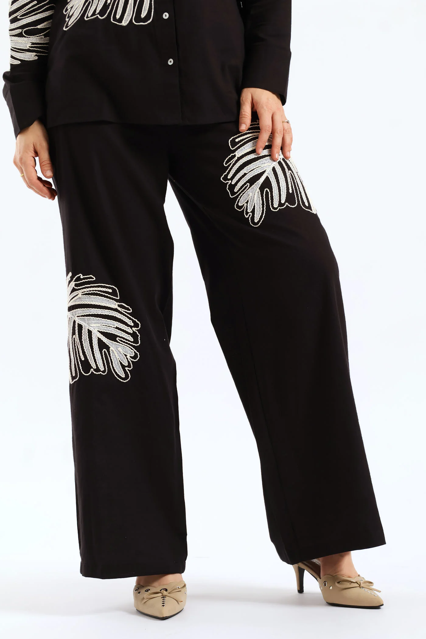 Embroidered Leaf Trouser - Black - Image 2