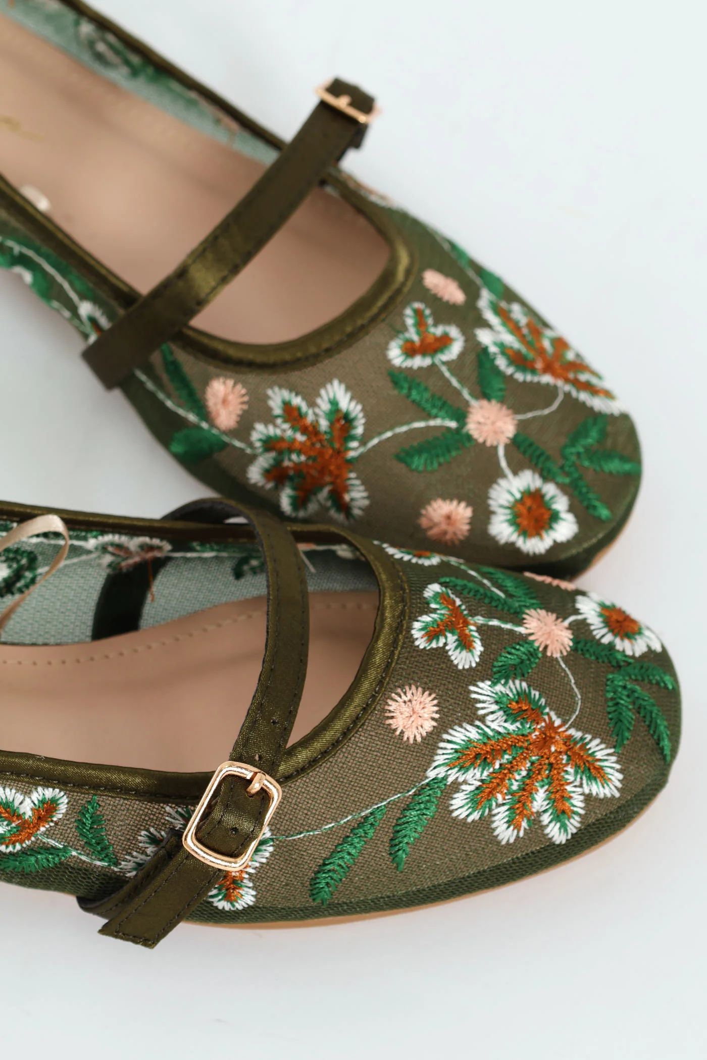 Embroidered Mesh Mary Jane Pump - Olive - Image 2
