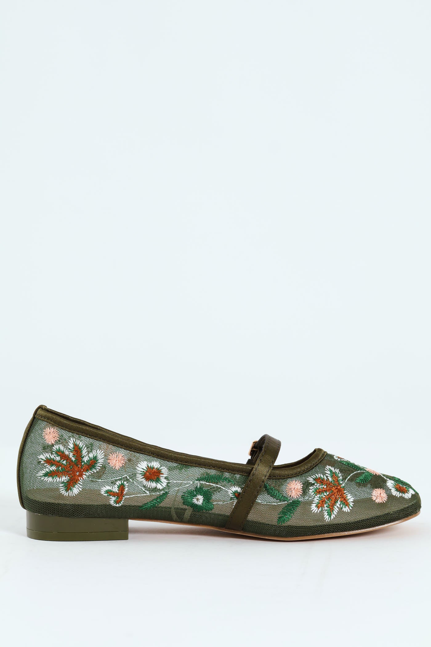Embroidered Mesh Mary Jane Pump - Olive - Image 5