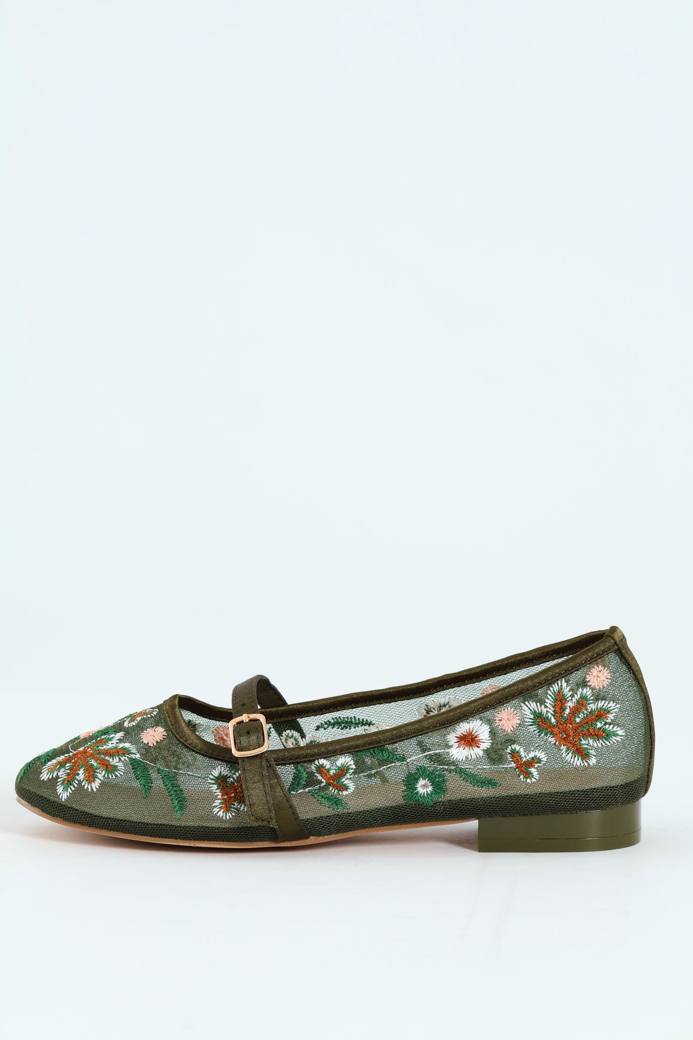 Embroidered Mesh Mary Jane Pump - Olive - Image 6