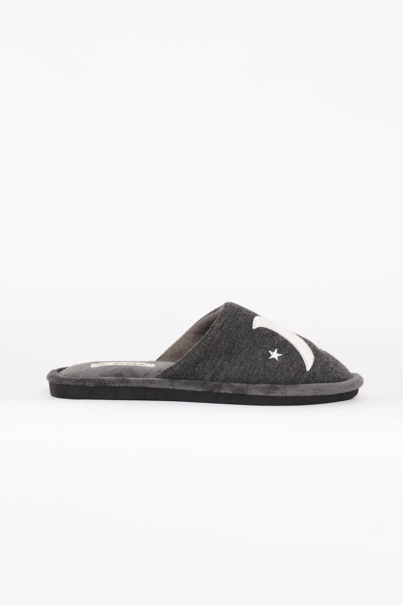 Embroidered Moon & Star Slipper - Charcoal - Image 3