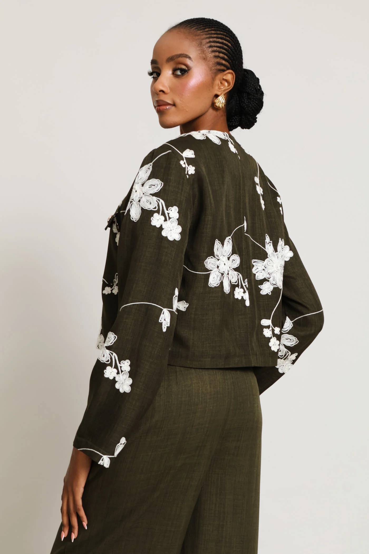 Embroidered Patch Pocket Blazer - Fatigue - Image 5