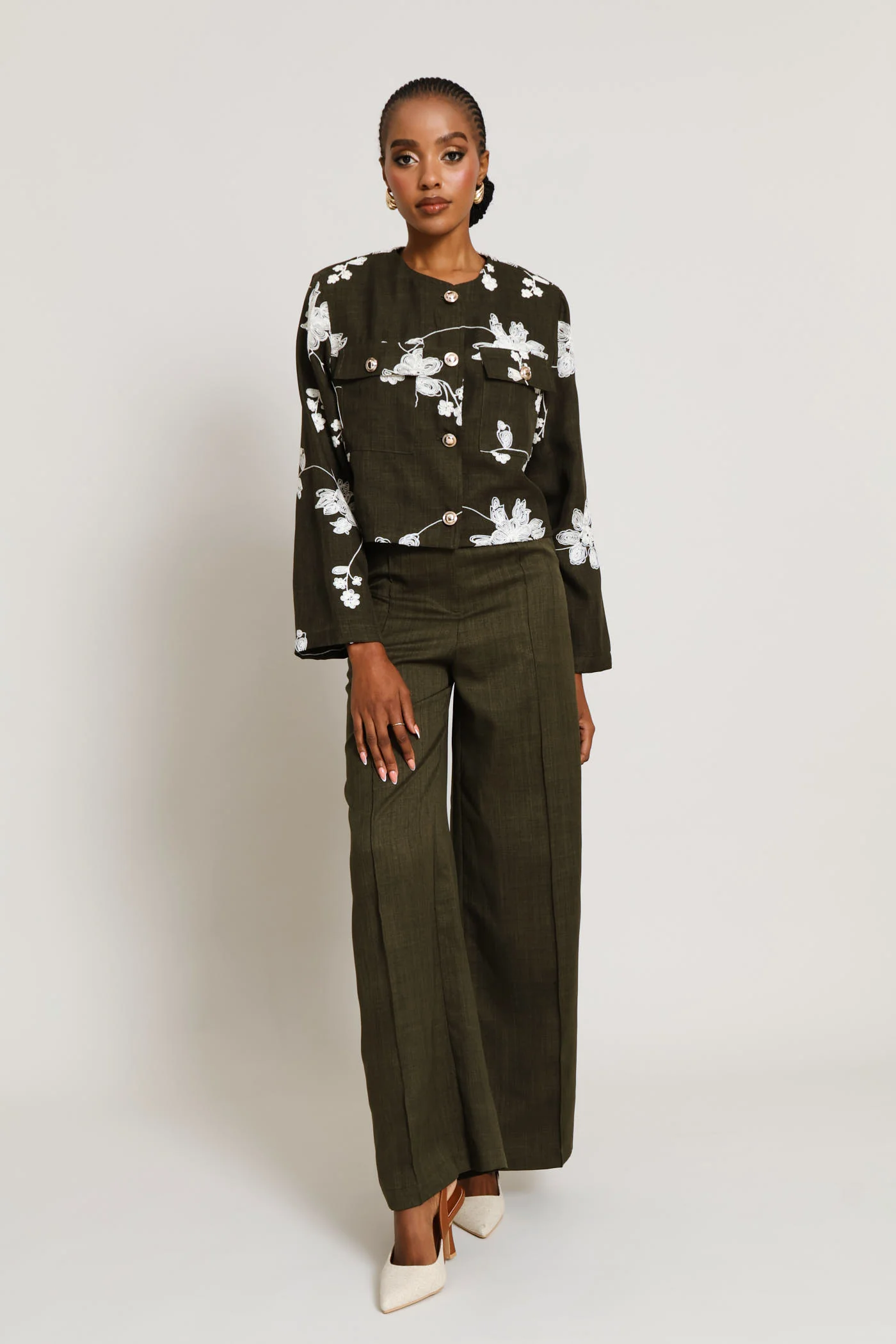 Embroidered Patch Pocket Blazer - Fatigue - Image 6