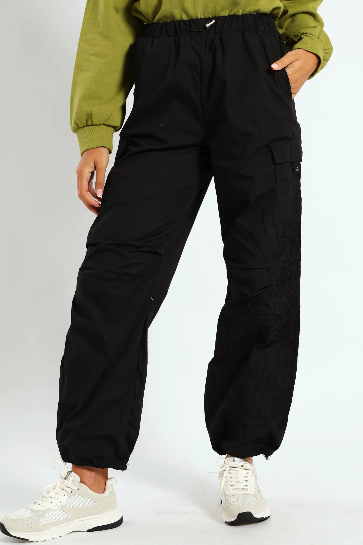 Embroidered Poplin Cargo Jogger - Black - Image 2
