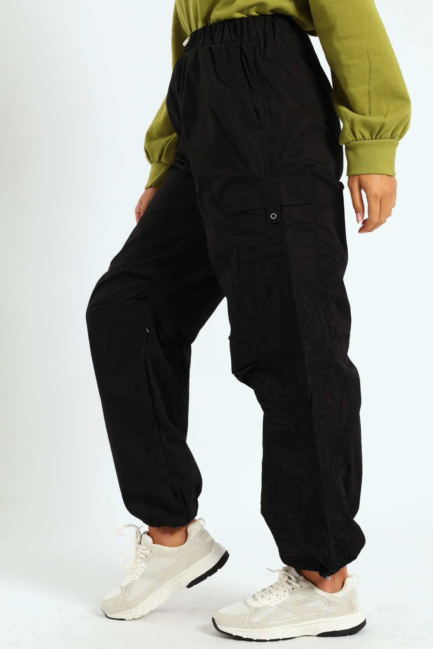 Embroidered Poplin Cargo Jogger - Black - Image 3