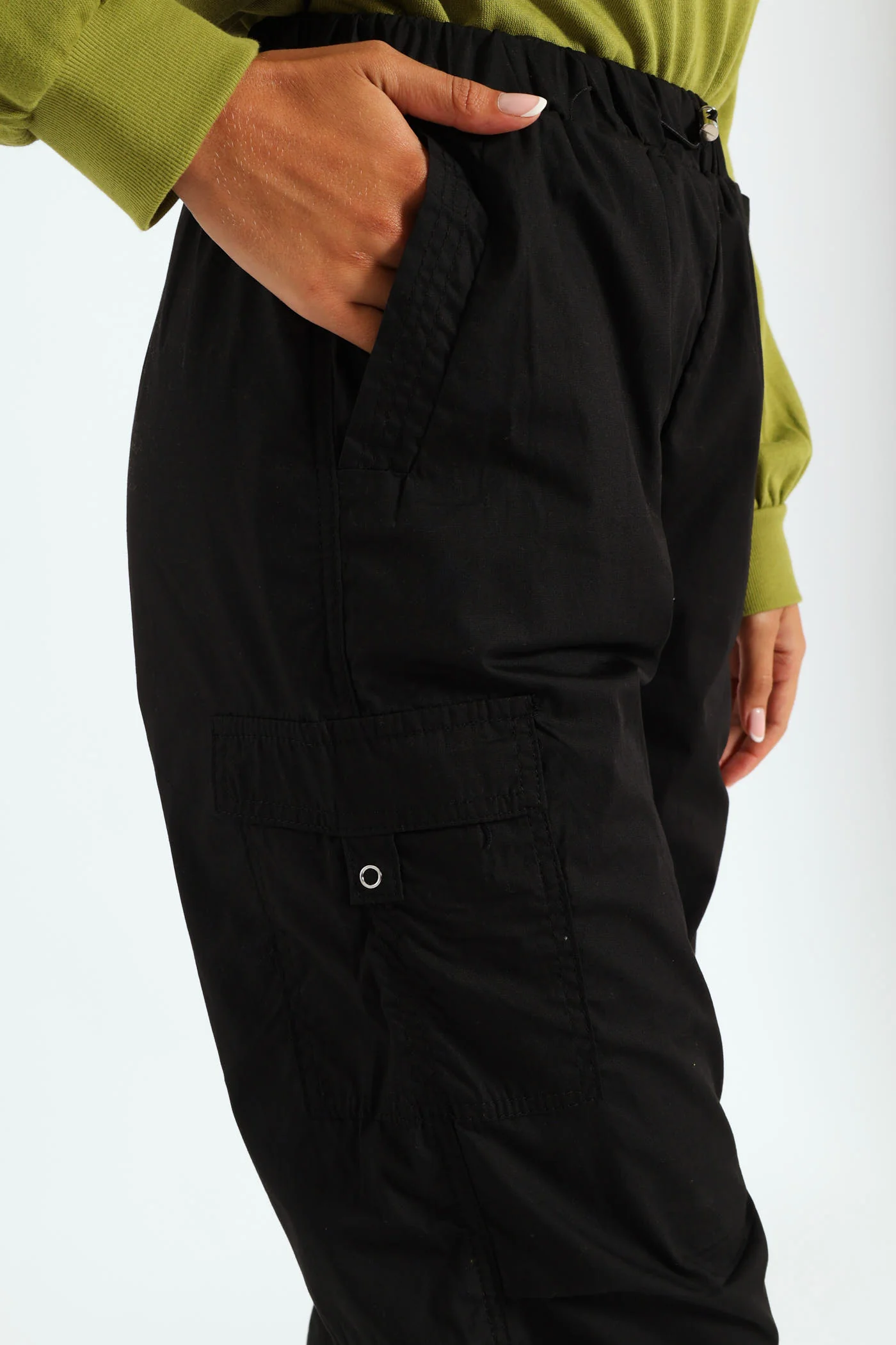 Embroidered Poplin Cargo Jogger - Black - Image 5
