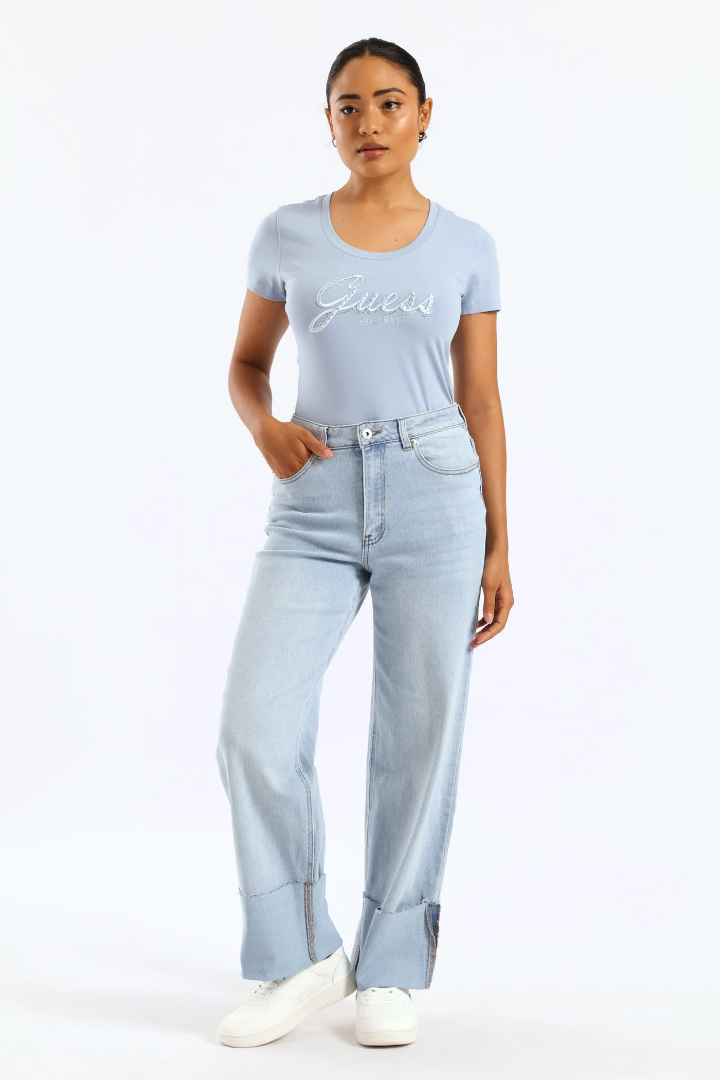 Embroidered Script Logo Tee - Blue - Image 5
