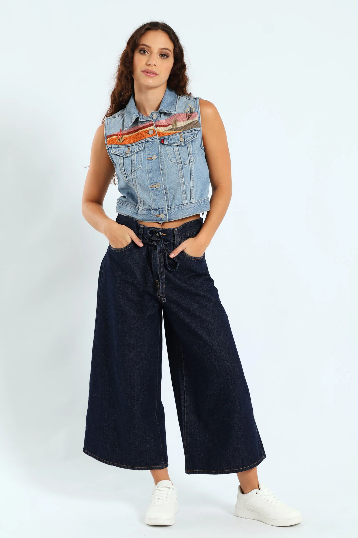 Embroidered Denim Vest - Blue - Image 2