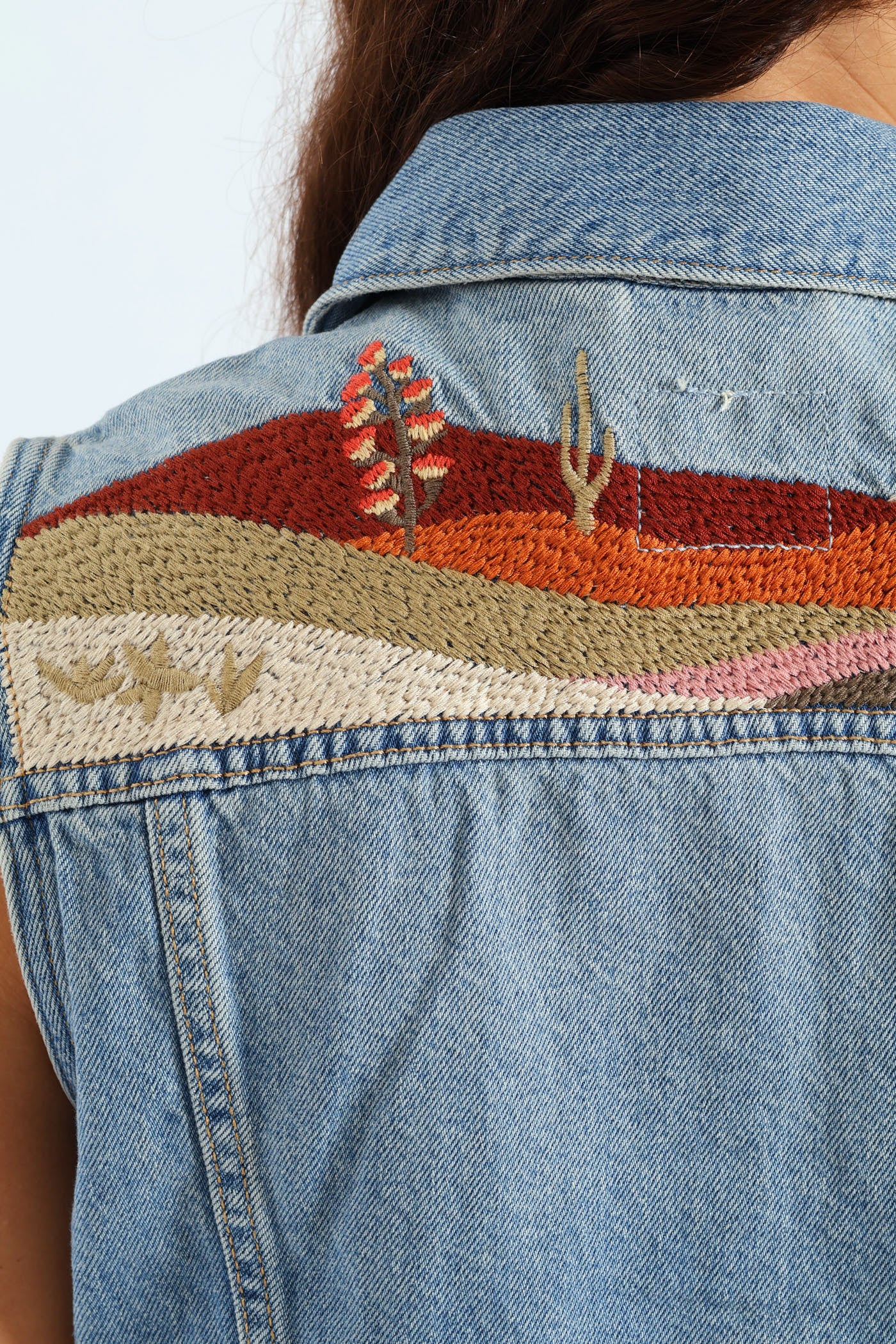 Embroidered Denim Vest - Blue - Image 6