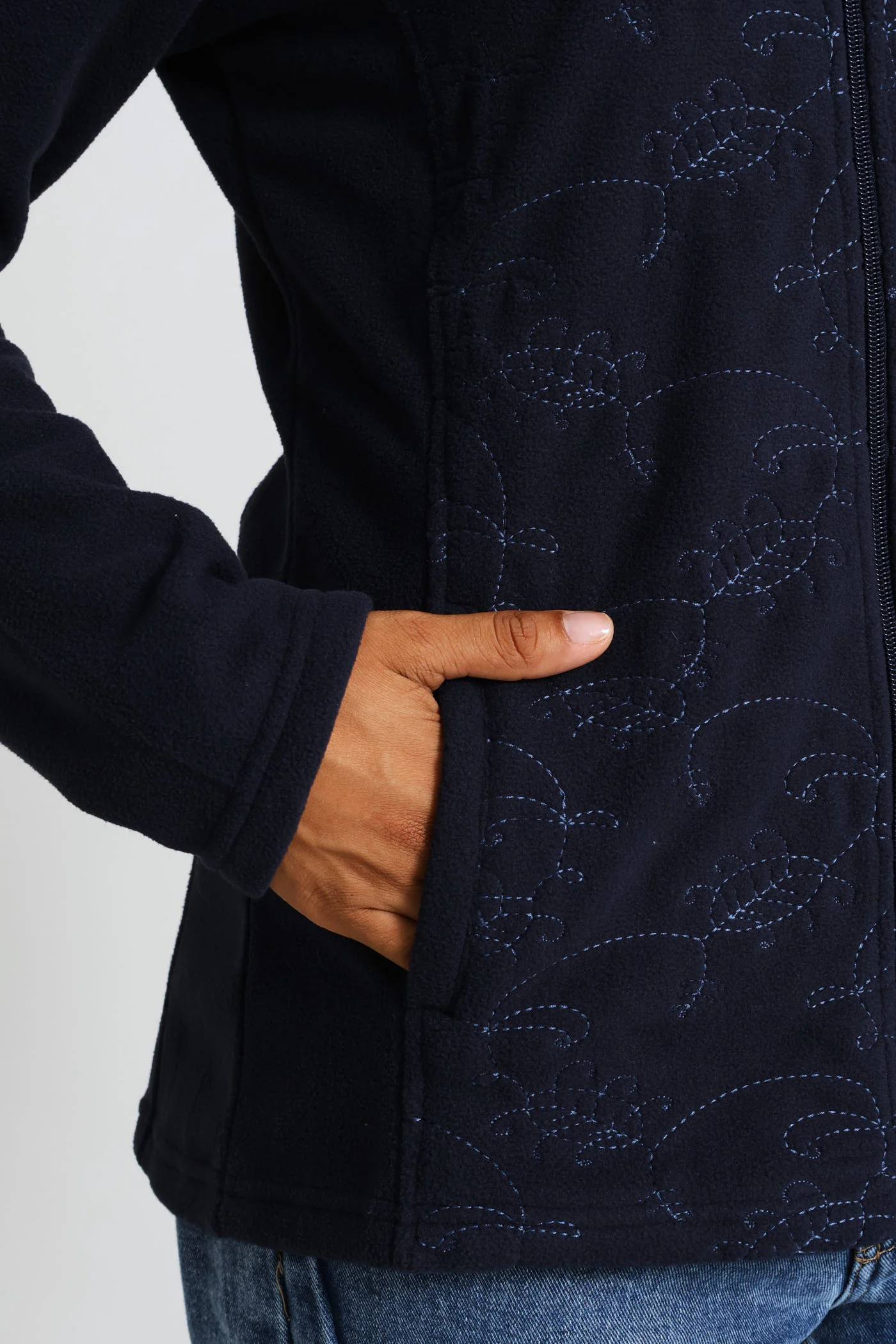 Embroidered Zip Up Polar Fleece Jacket - Midnight Blue - Image 2