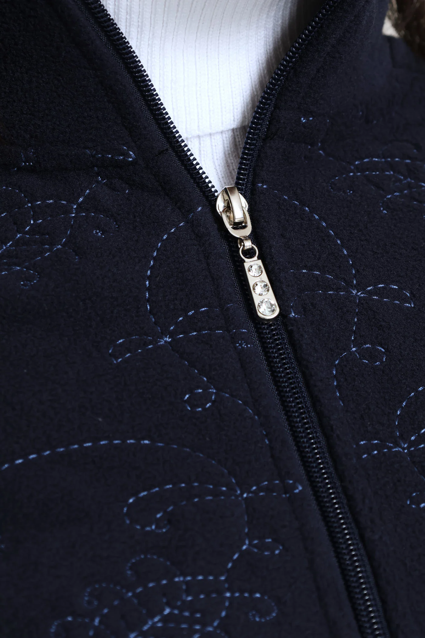 Embroidered Zip Up Polar Fleece Jacket - Midnight Blue - Image 3