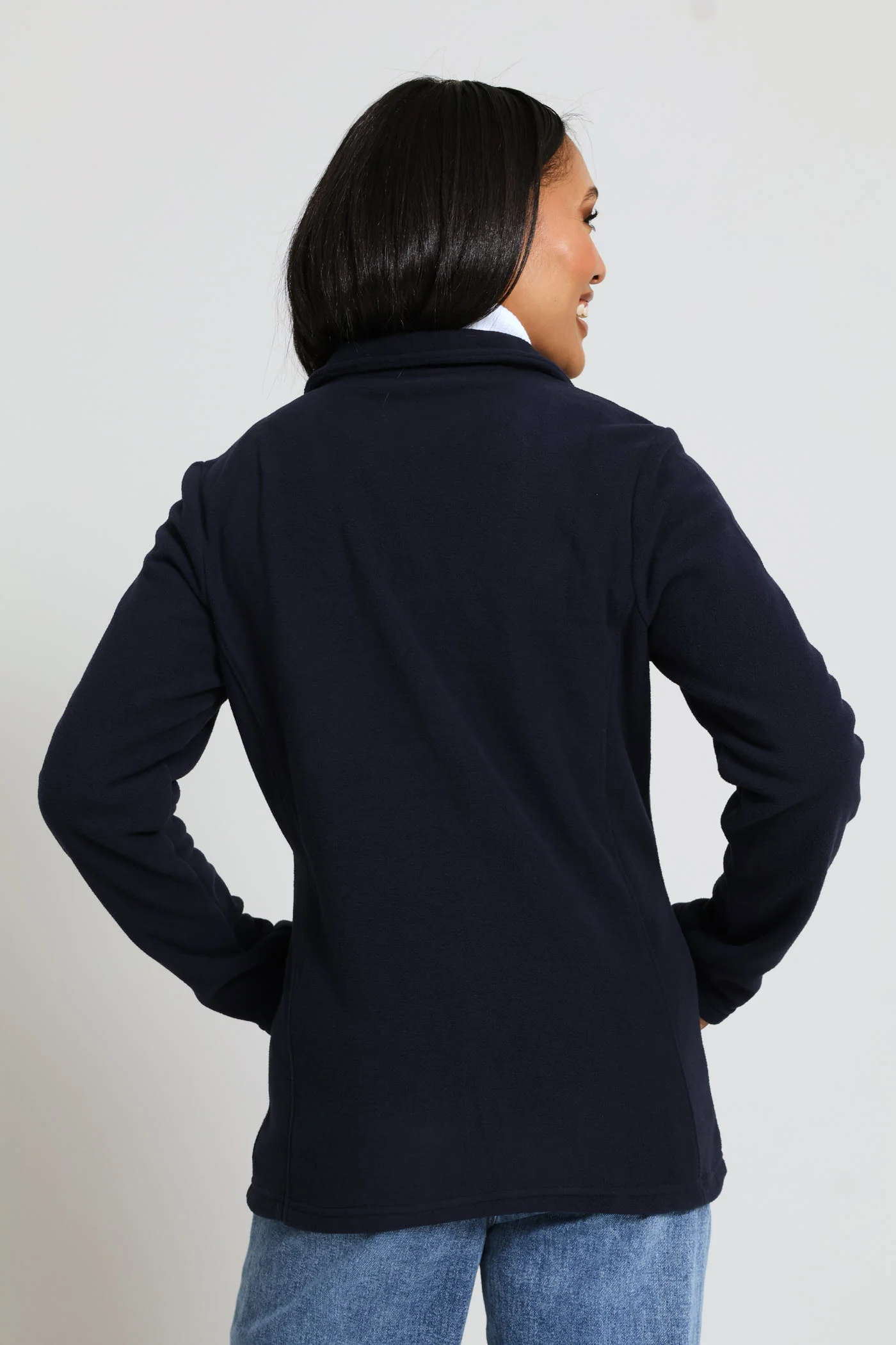 Embroidered Zip Up Polar Fleece Jacket - Midnight Blue - Image 5
