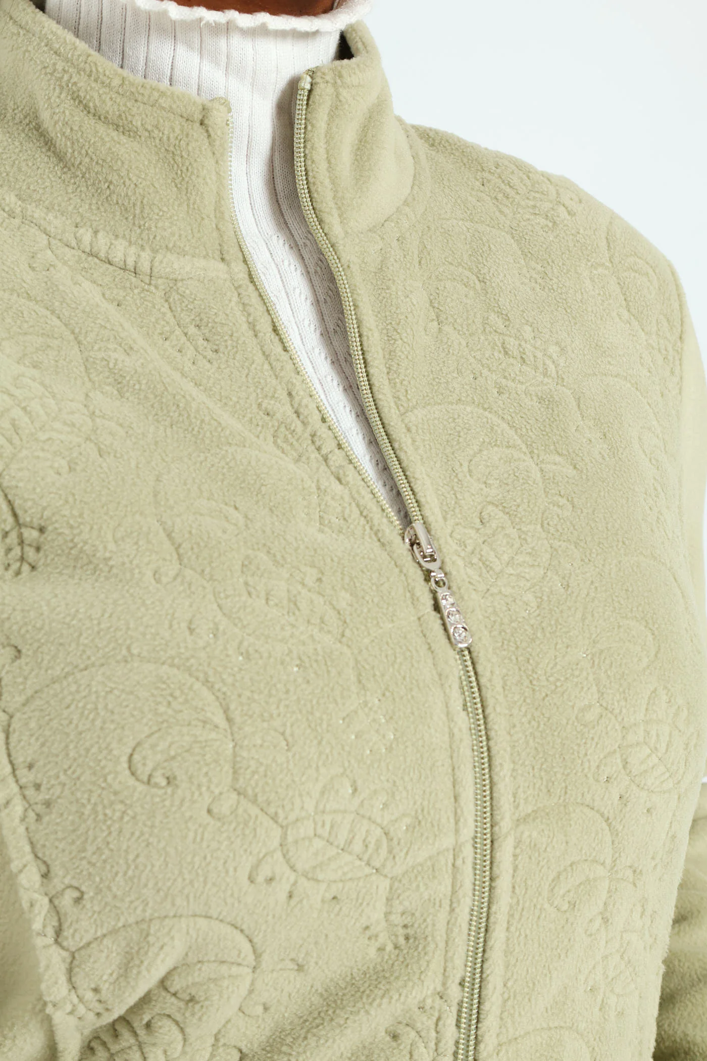 Embroidered Zip Up Polar Fleece Jacket - Pistachio Green - Image 2