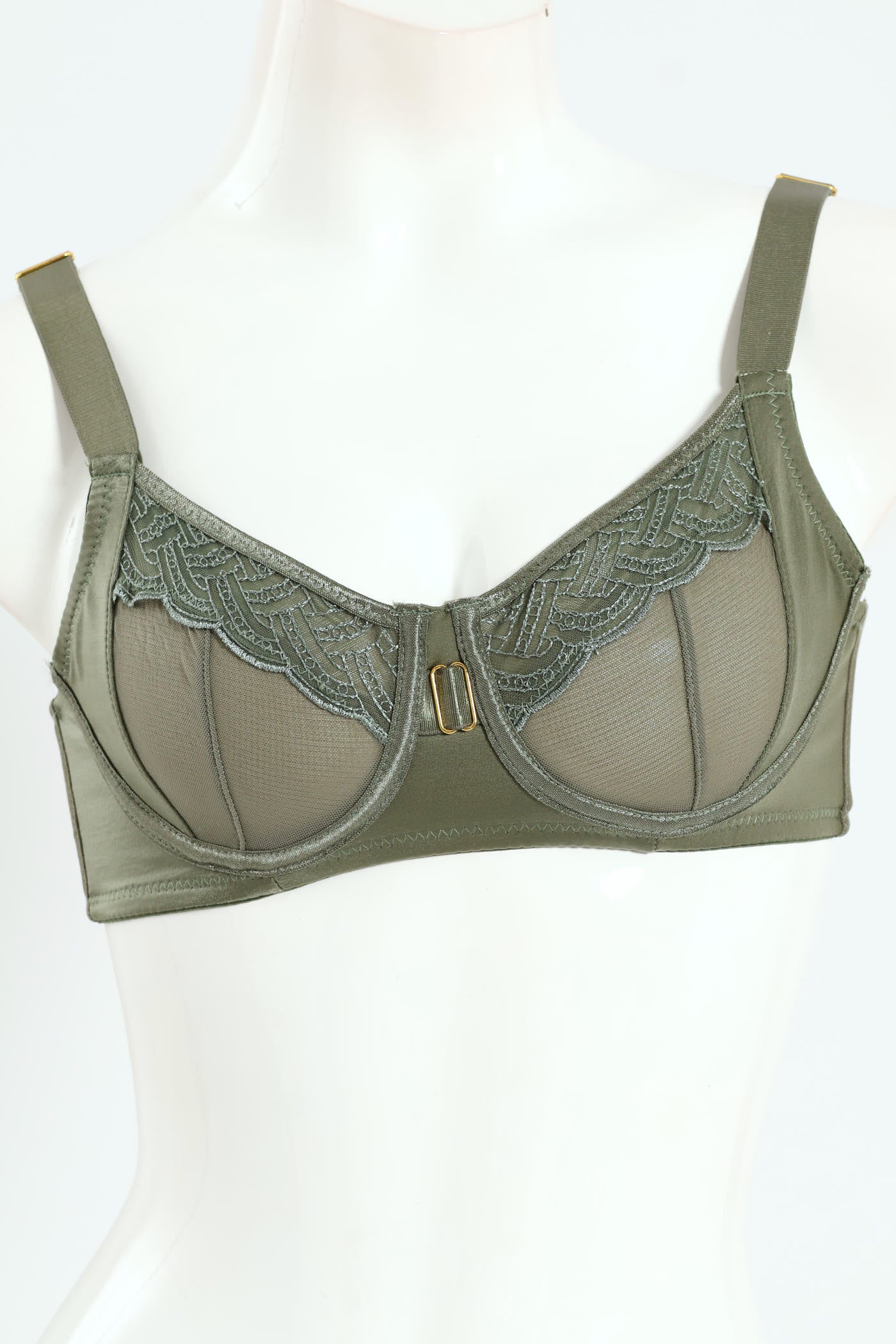 Embroidery & Shiny Microfibre Bra - Sage - Image 6